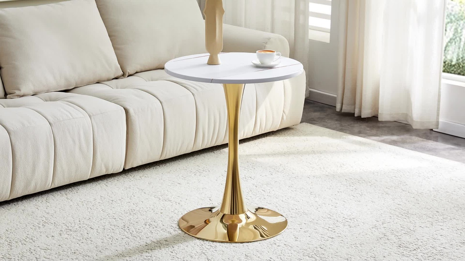 Round Tulip Dining Table 23.6″ White MDF Top Metal Pedestal Base