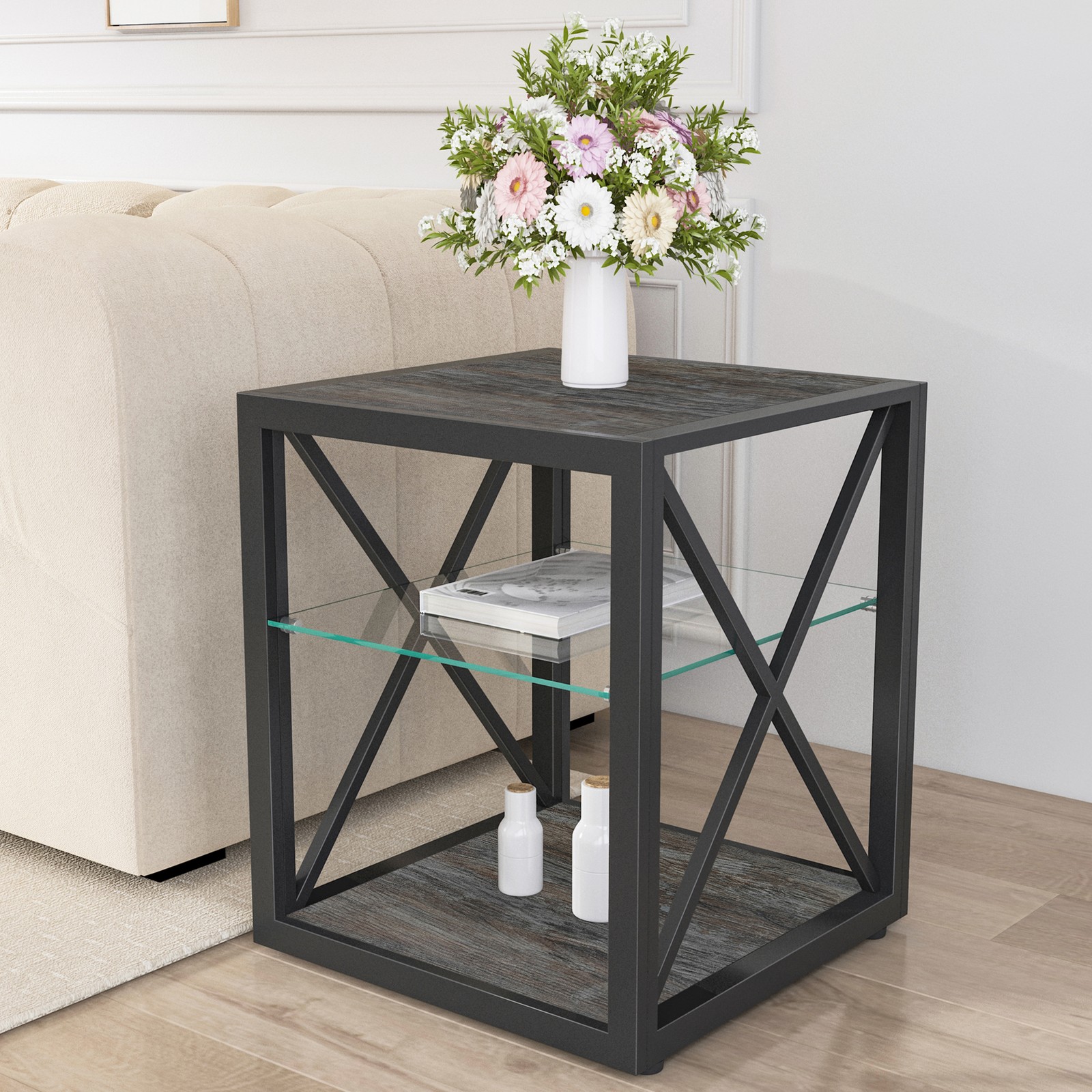 Modern End Table Nightstand Industrial Style Side Table for Bedroom &Living Room