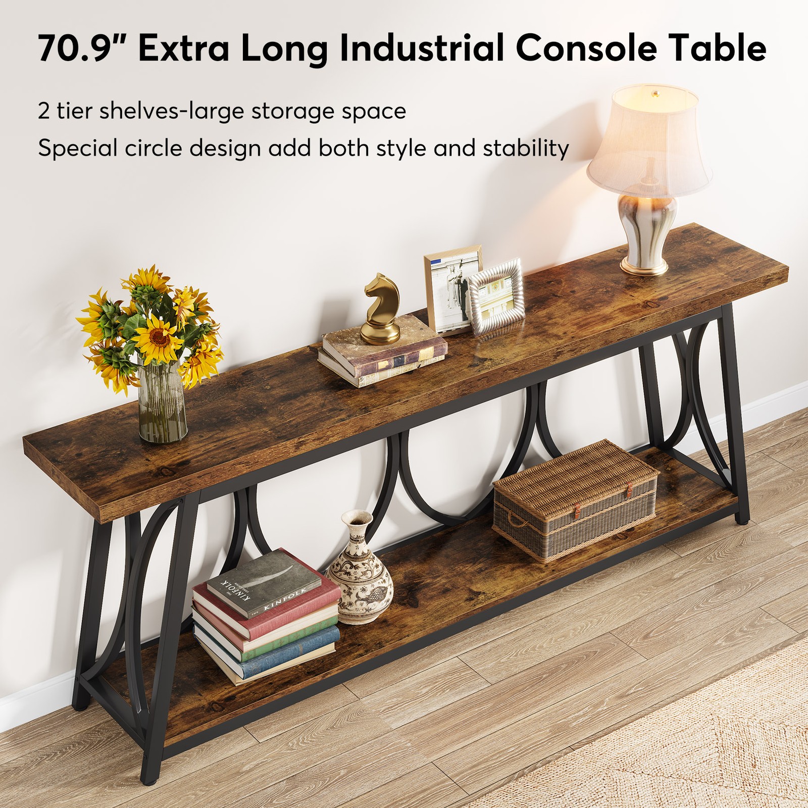 70.9” Console Table, Entryway Narrow Long Sofa Table Behind Couch with Storage