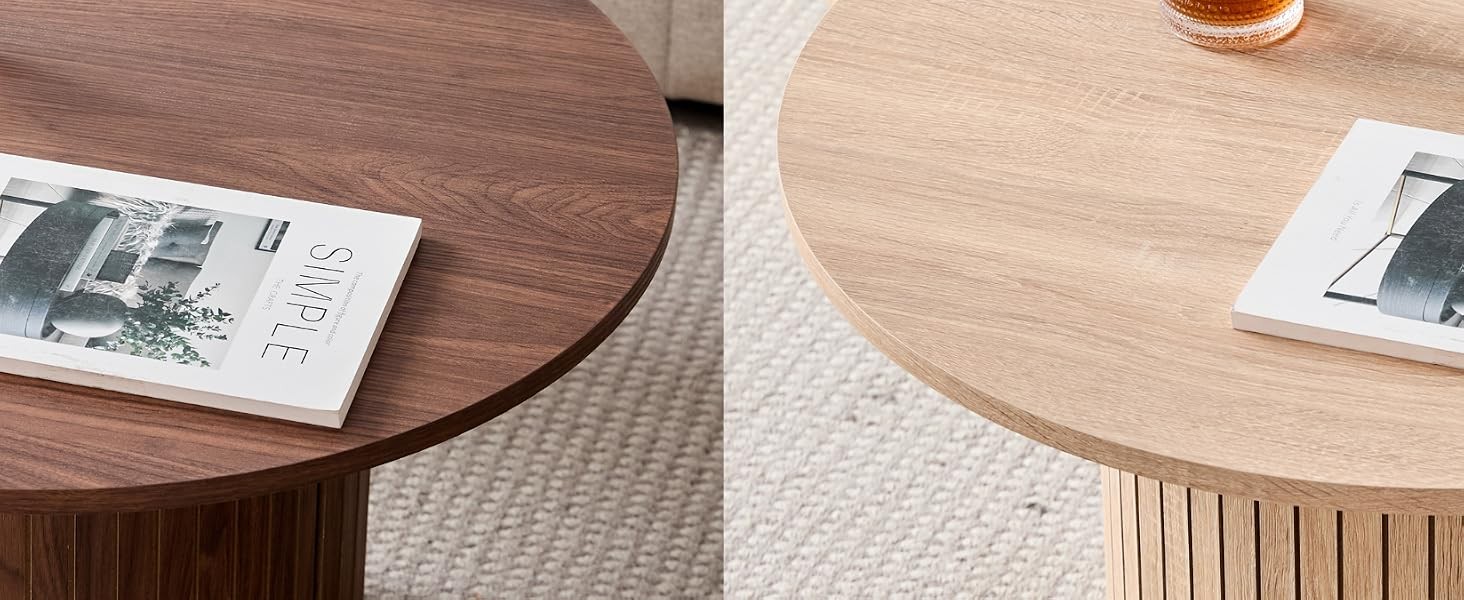 Round Nesting Coffee Tables for Living Room, Set of 2, Natural | φ27.6 + φ15.8