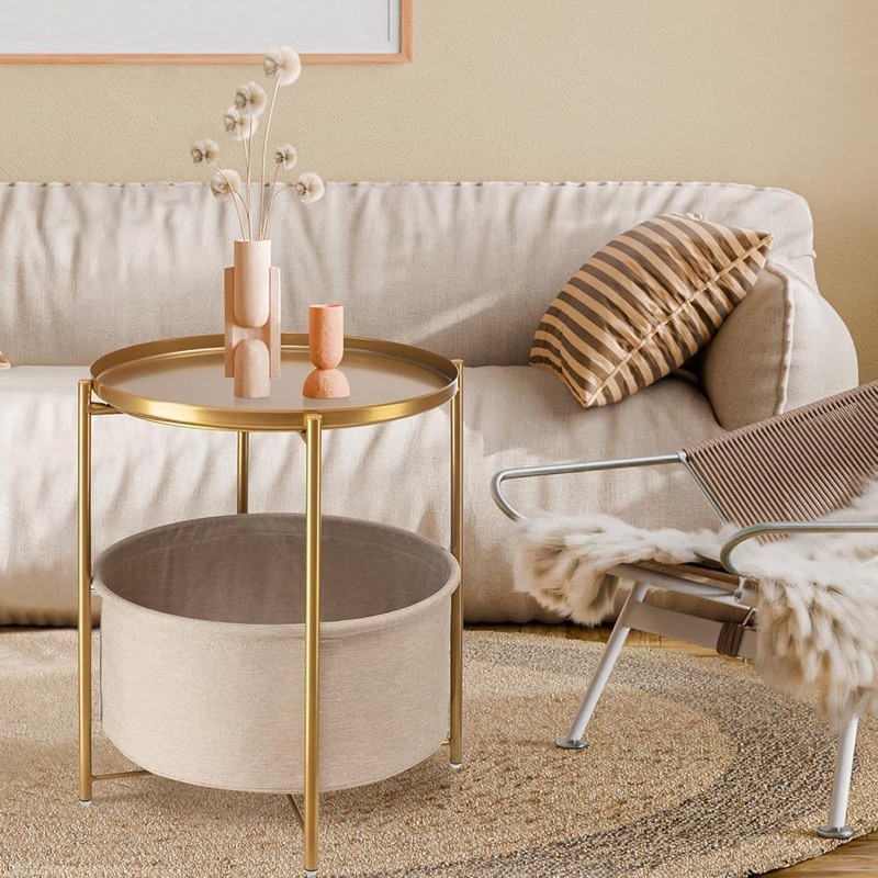Versatile Removable Tray Side Table W/ Storage Basket Bedroom Living Room New