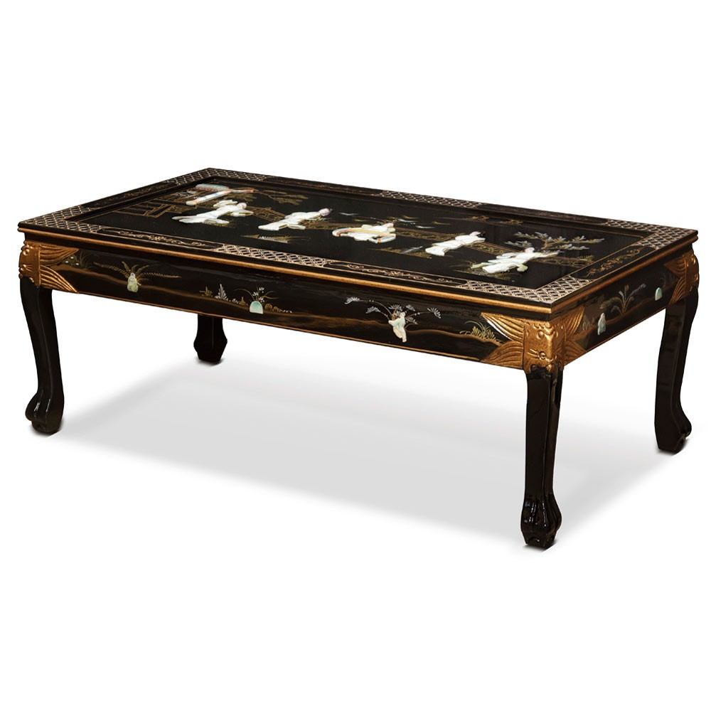 US Seller – Black Lacquer Mother of Pearl Chinese Coffee Table