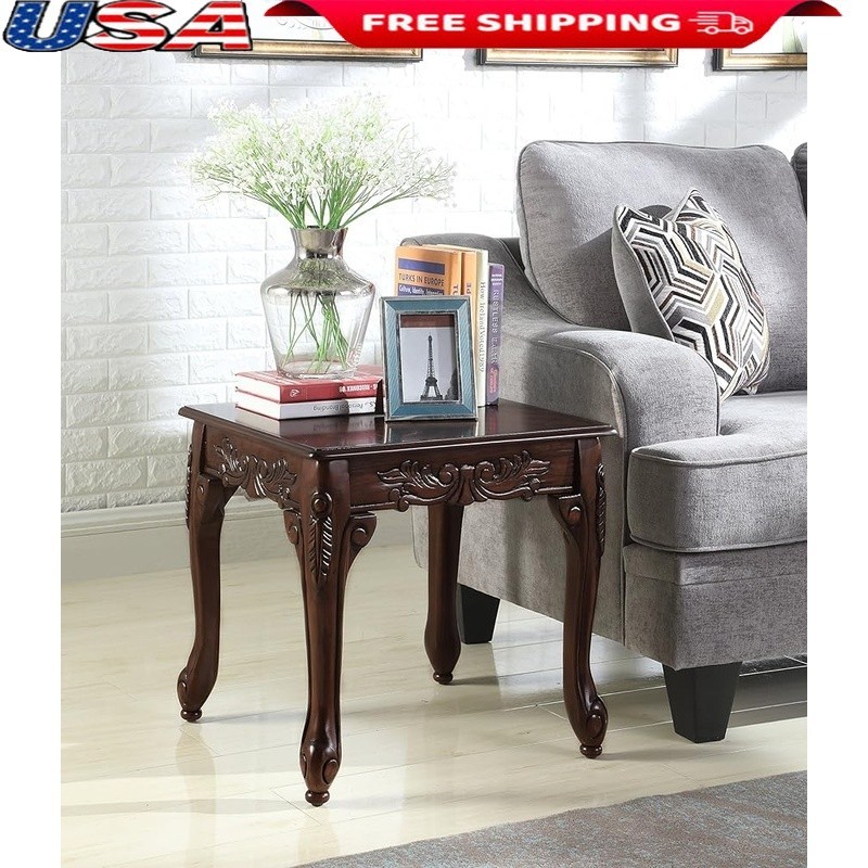 Traditional Resin End Table W/ Claw Feet Ornate Detailing Cherry Finish New