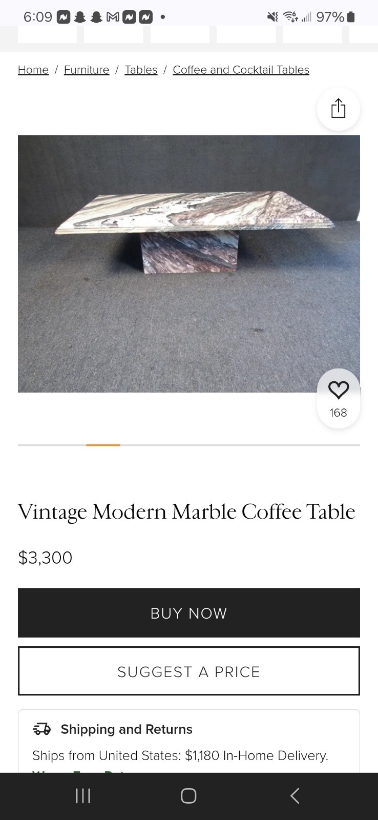 Solid Marble Table 39x39x17 In Modern Design Coffee Table