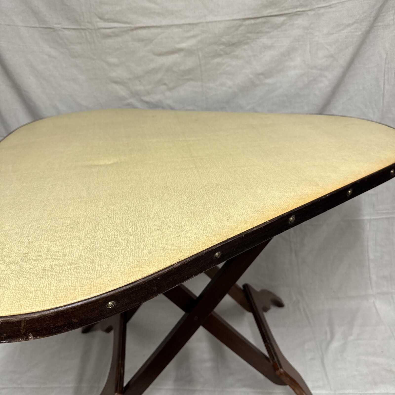 Mid Century Triangular Folding Corner Table Unique MCM Wooden Rounded Corner