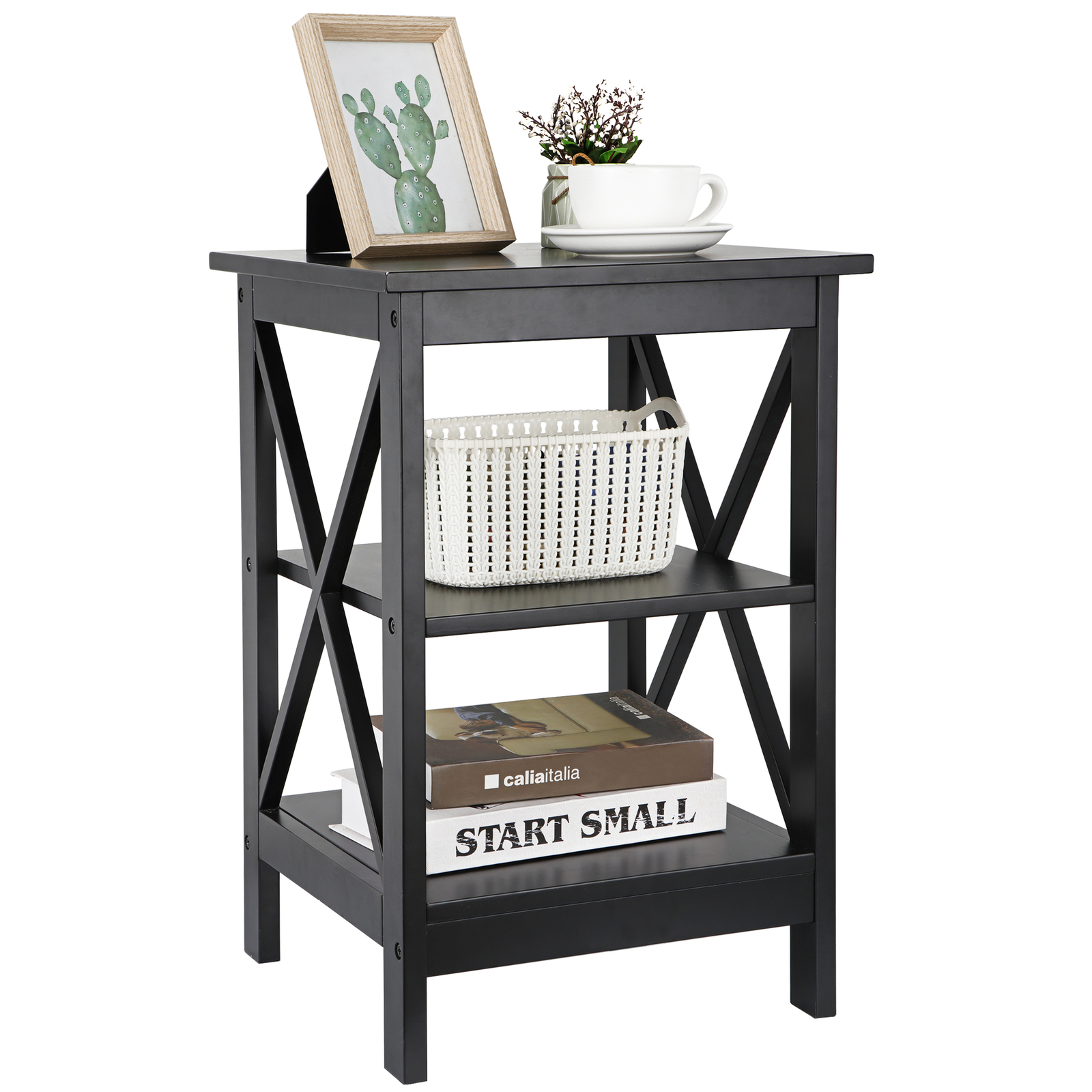 End Table Stand Beside TV Bed 3 Tier Saving Space for Bedroom Living Room