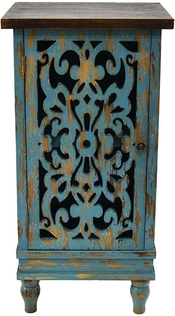 eHemco Wooden Rustic Dual Shelf Rectangle End Table, Teal (Collectible) 5569