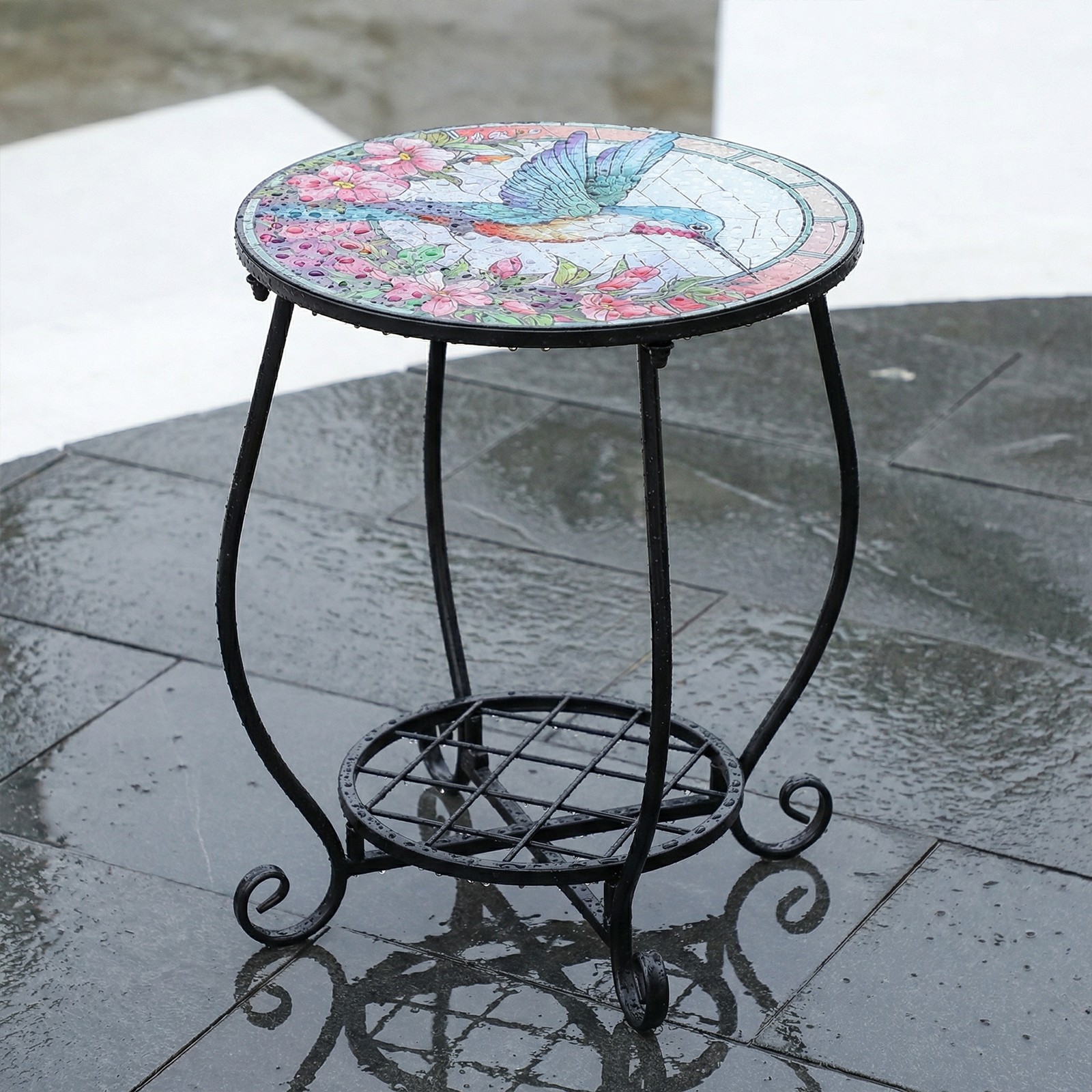 Outdoor Side Table Round Mosaic Patio Accent Indoor End Plant Coffee Tea Table