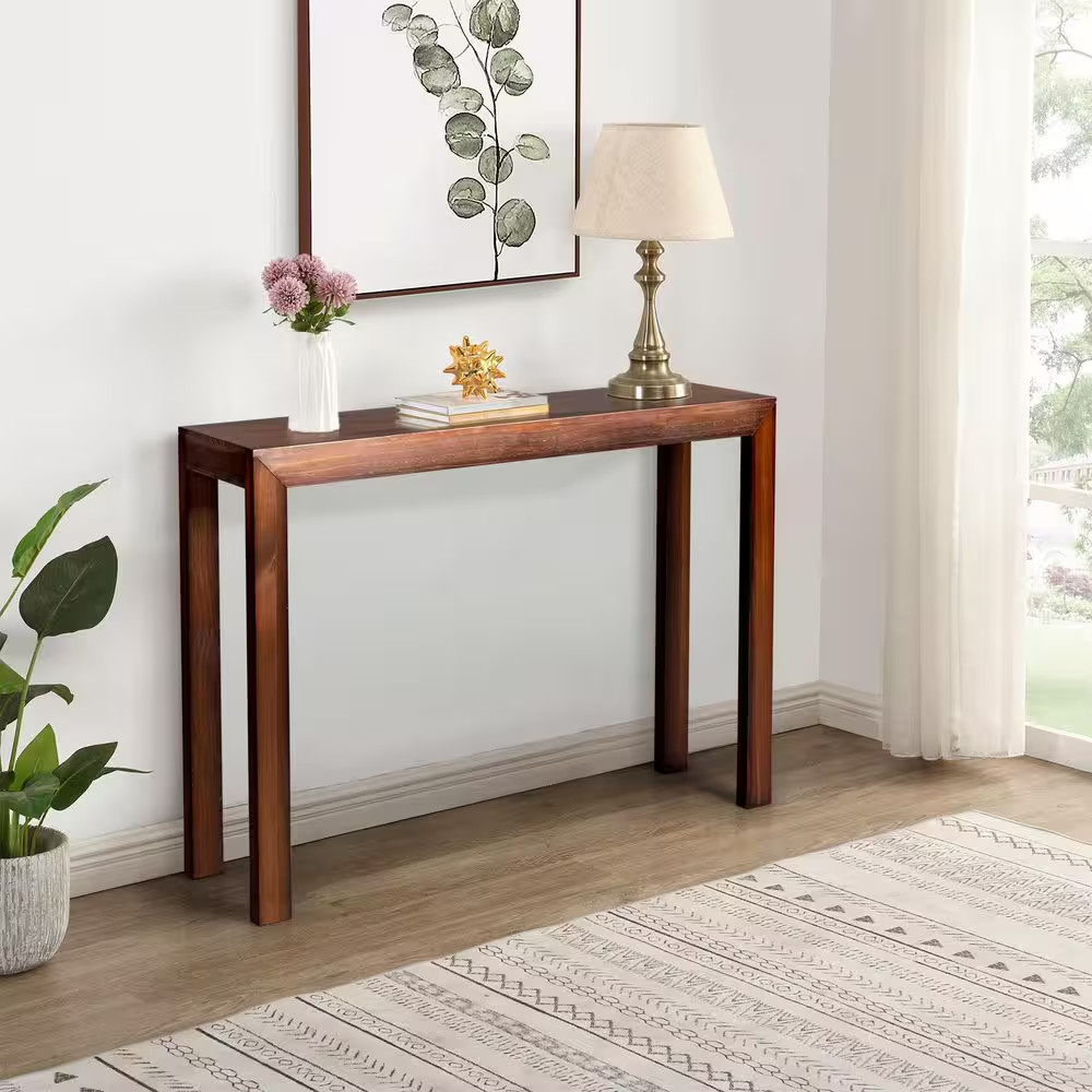46 In. Walnut Wood Rectangle MDF Console Table