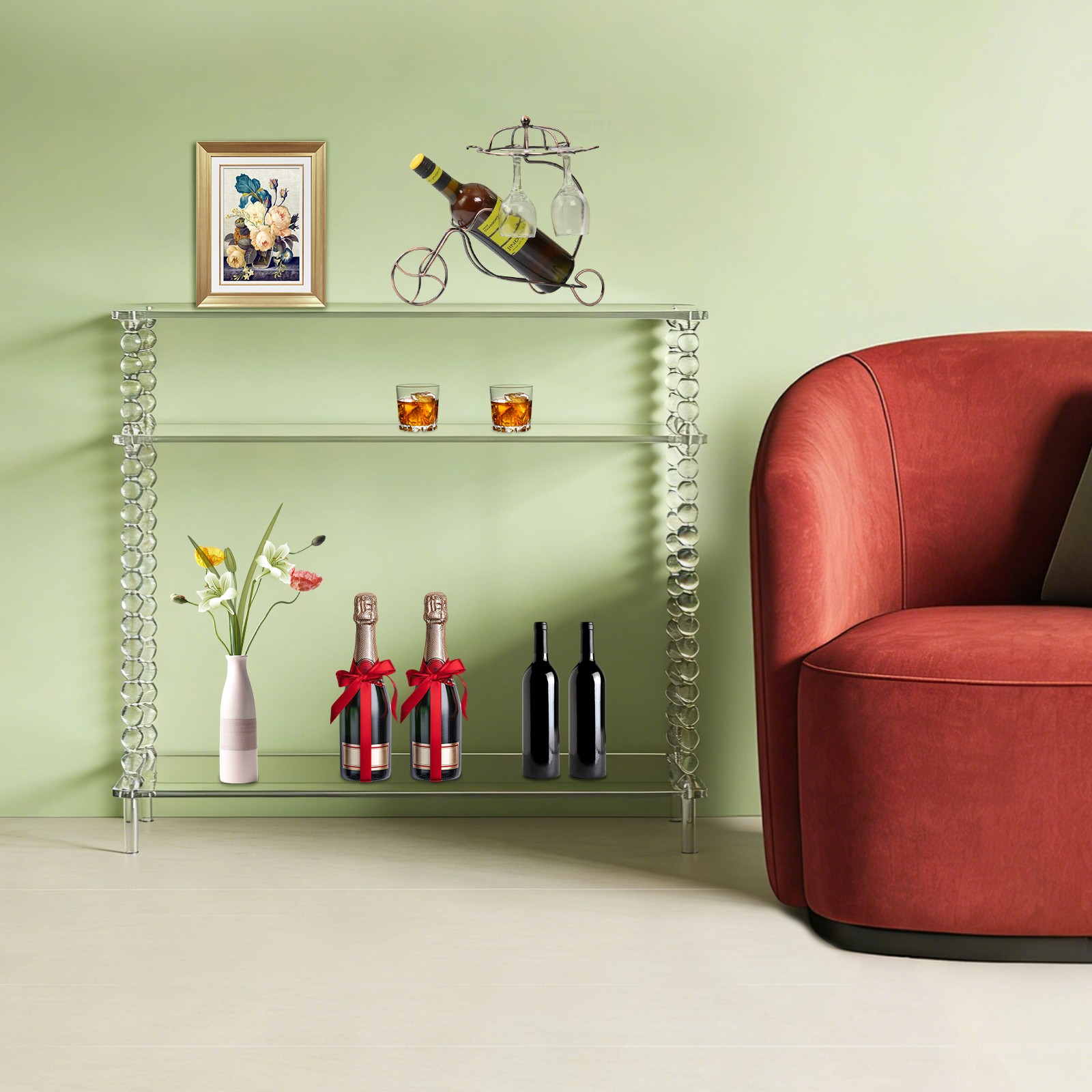 3 Tiers Entryway Table, Free Standing Acrylic Console Table, Modern Sofa Table