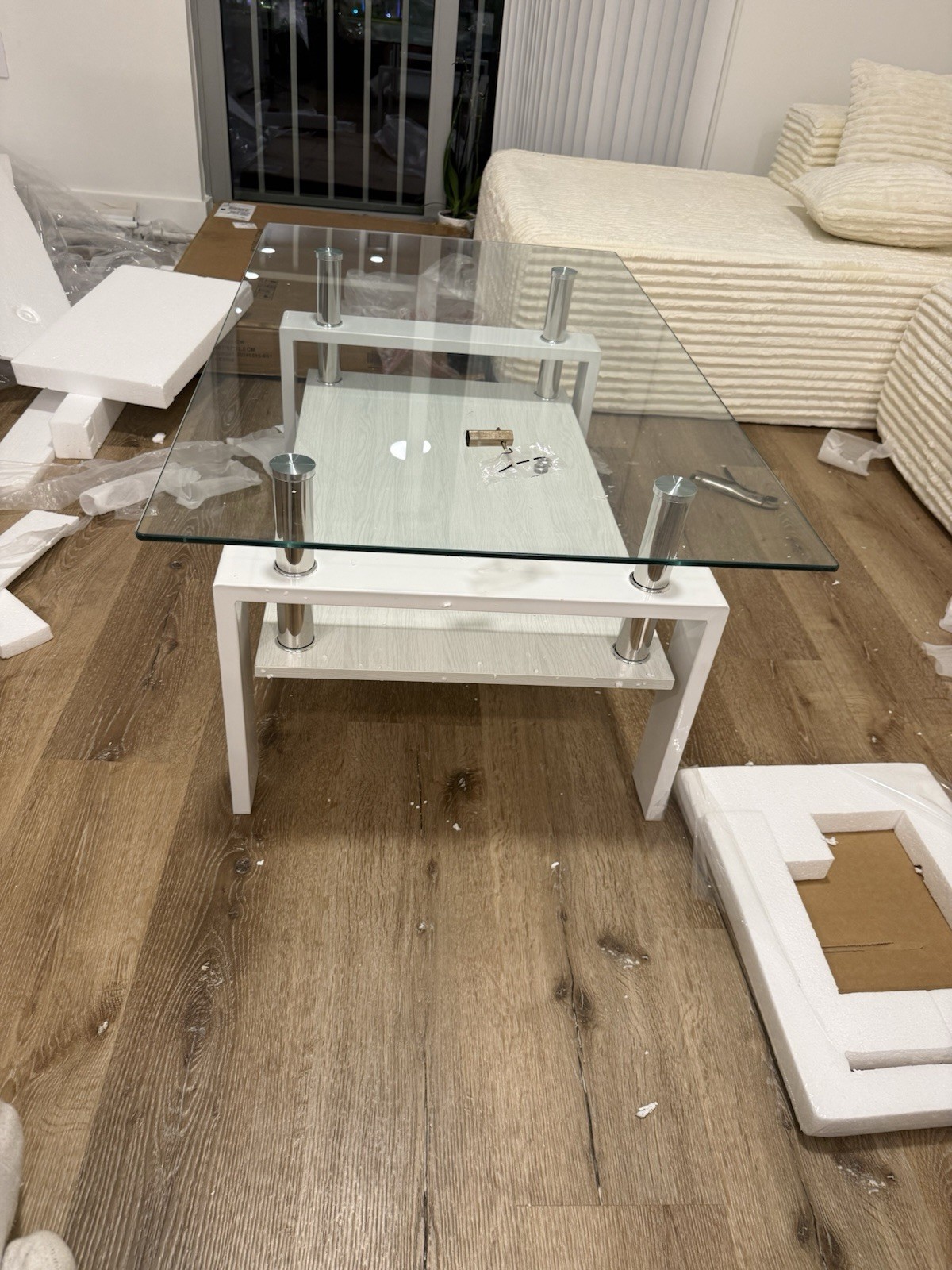 Modern Rectangular Glass Coffee Table White Base Two Tier Glossy Finish