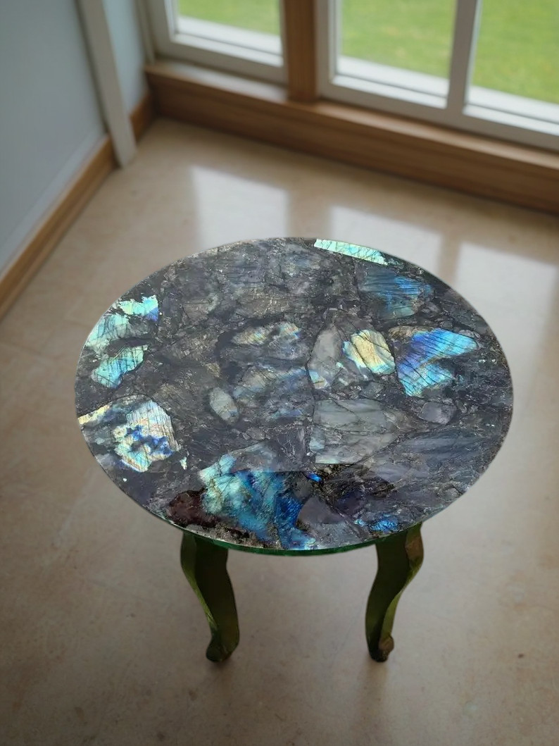 Labradorite Stone Coffee Table Top, Side Stone Table Top, Handmade Furniture