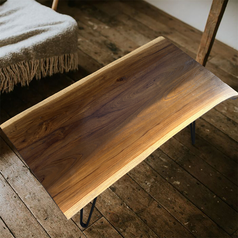 Rustic Teak Live Edge Small Coffee Table Mid-Century Modern Table Home Decor