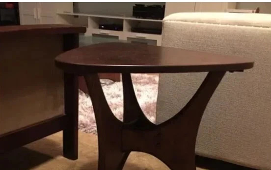Mid-Century Modern Triangle Side Table Brown Wooden Farm Country Small Bedside