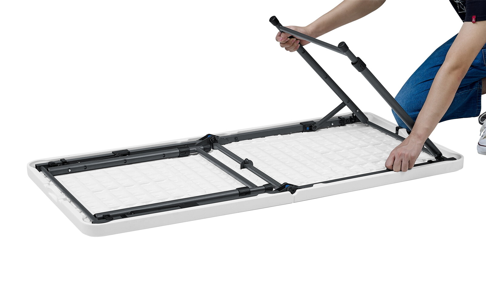 4 Ft Rectangular Folding Table Adjustable Height Durable Indoor Outdoor White US