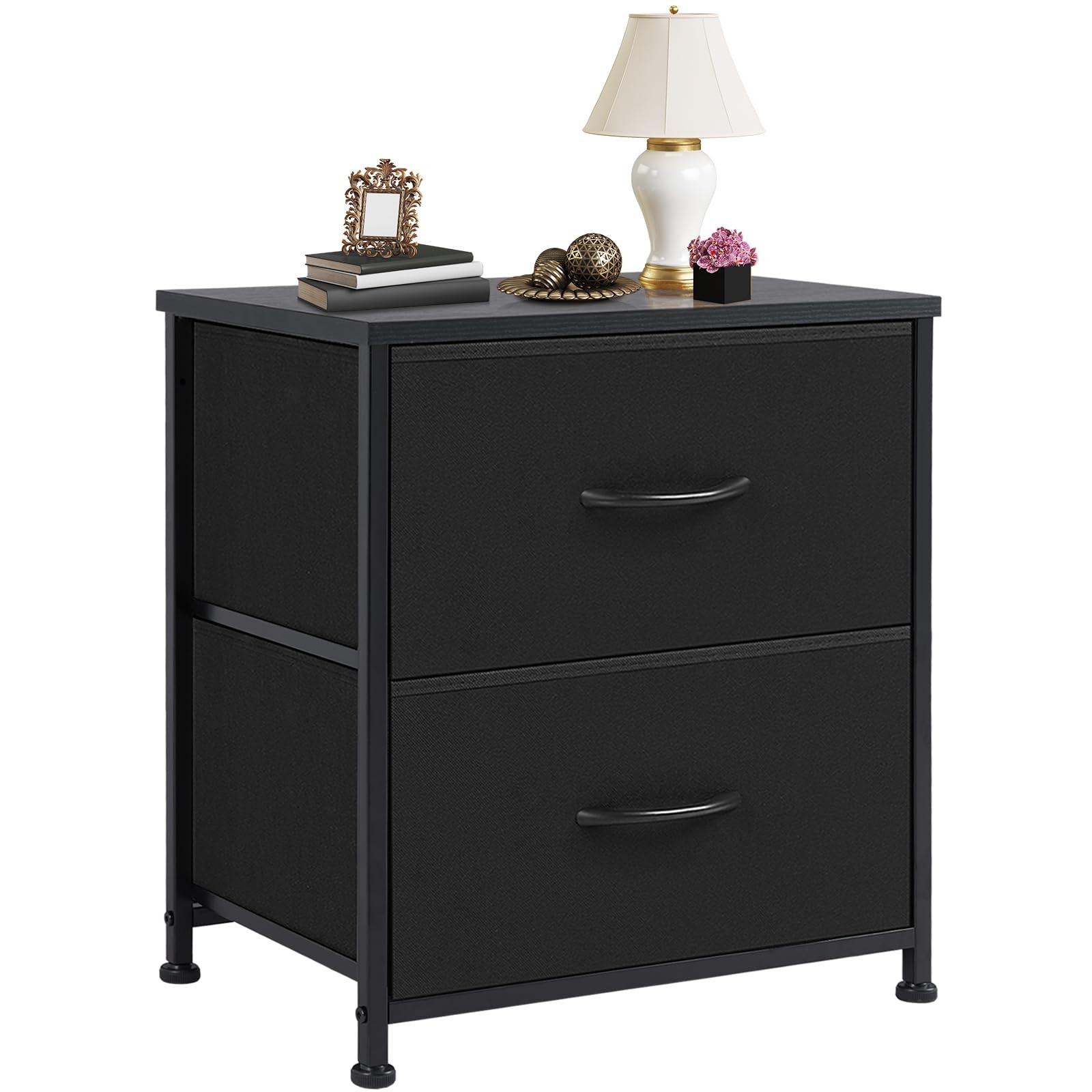 DUMOS Nightstand Small Dresser with 2 11.8″D x 18″W x 20″H (2 Drawers), Black