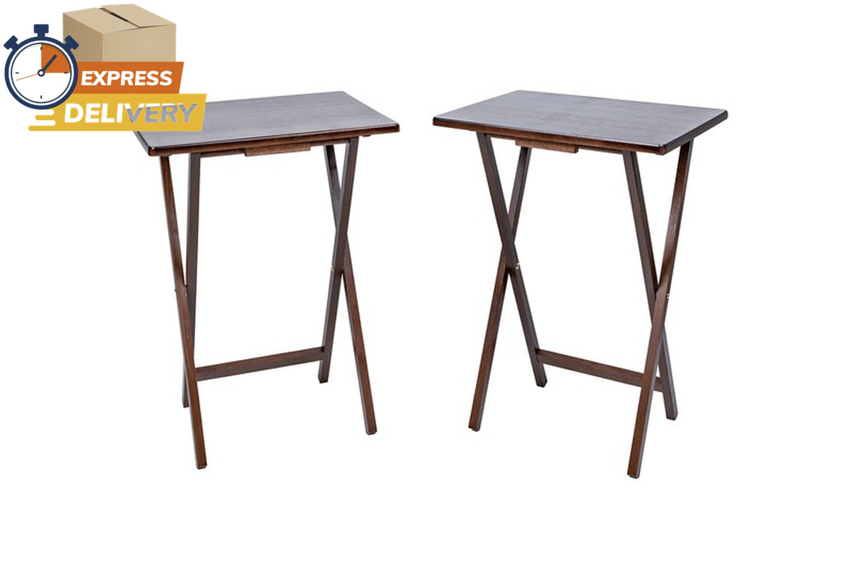 Modern Indoor Folding Tray Table Set of 2, Walnut Finish, 19 X 14.5 X 26 Inches