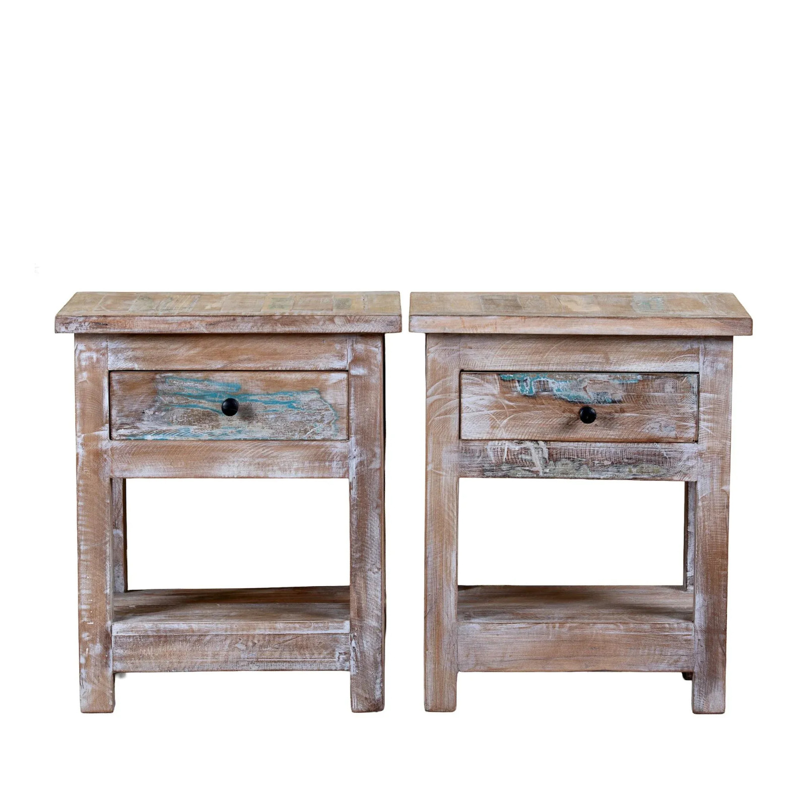 Artisan Handmade Bedside Table Solid Wood Hand Carved 19.7 × 13.8 × 23.6 inches