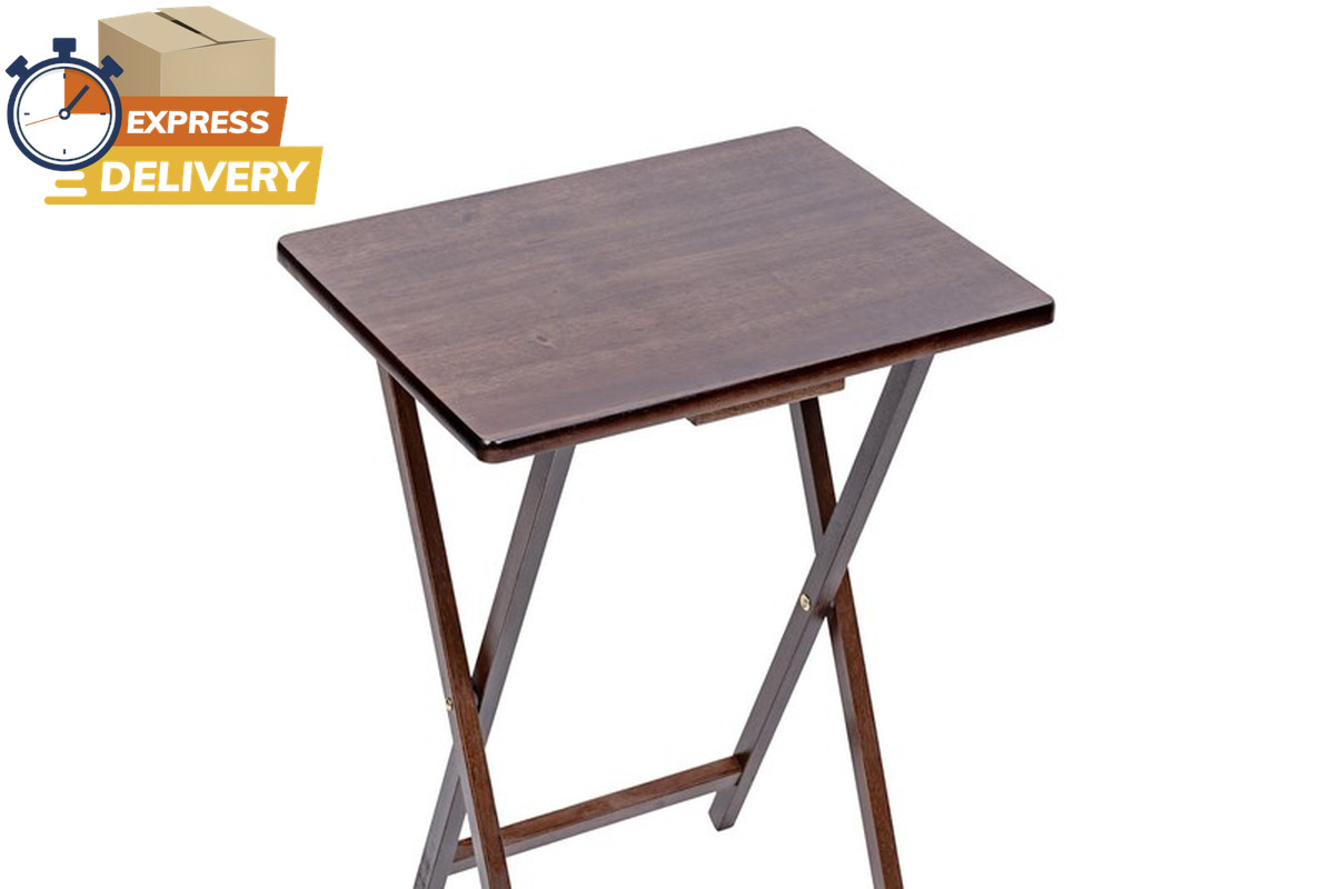 Modern Indoor Folding Tray Table Set of 2, Walnut Finish, 19 X 14.5 X 26 Inches
