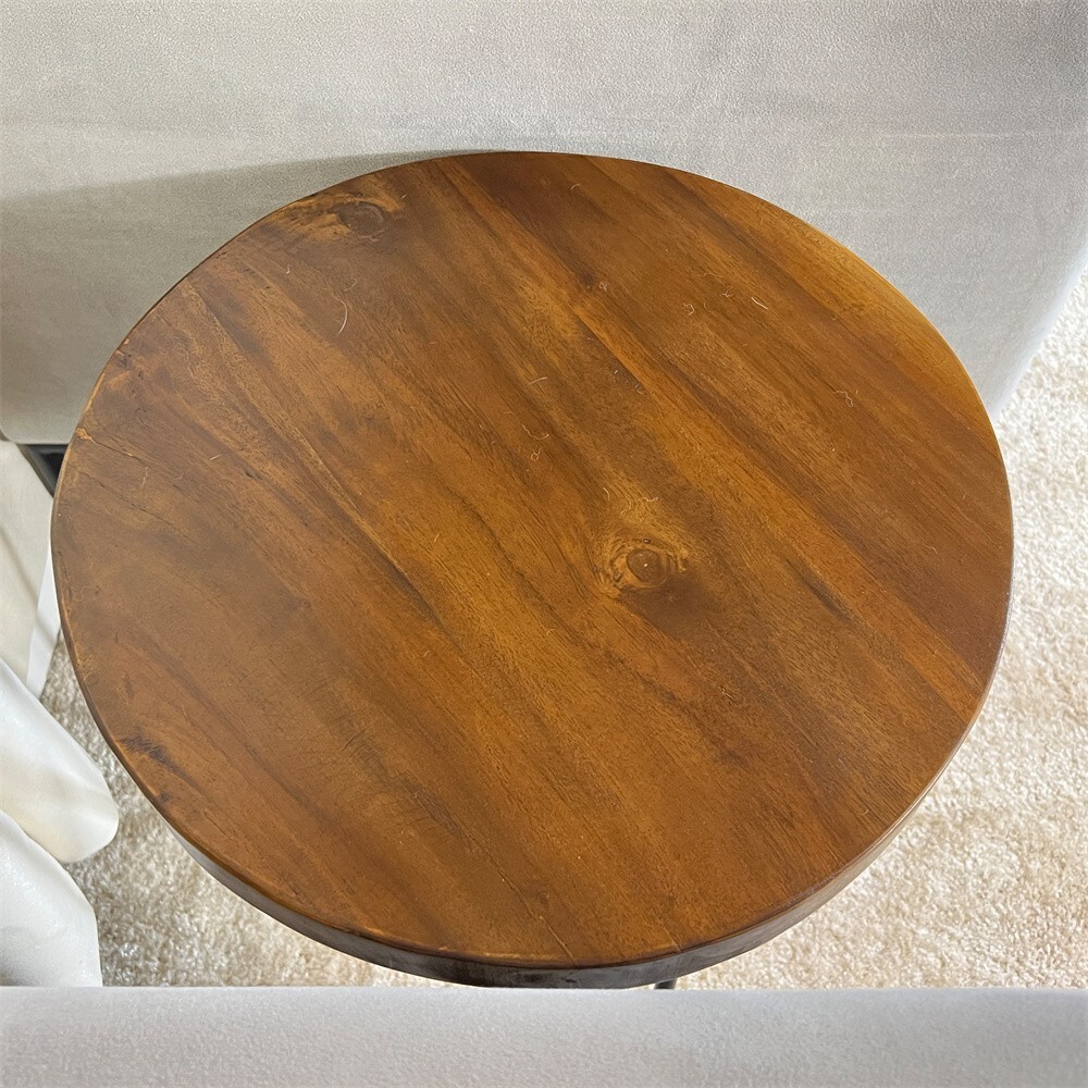Natural Teak Wood Round End Side Table with Hairpin Legs 21″ H Home Decor