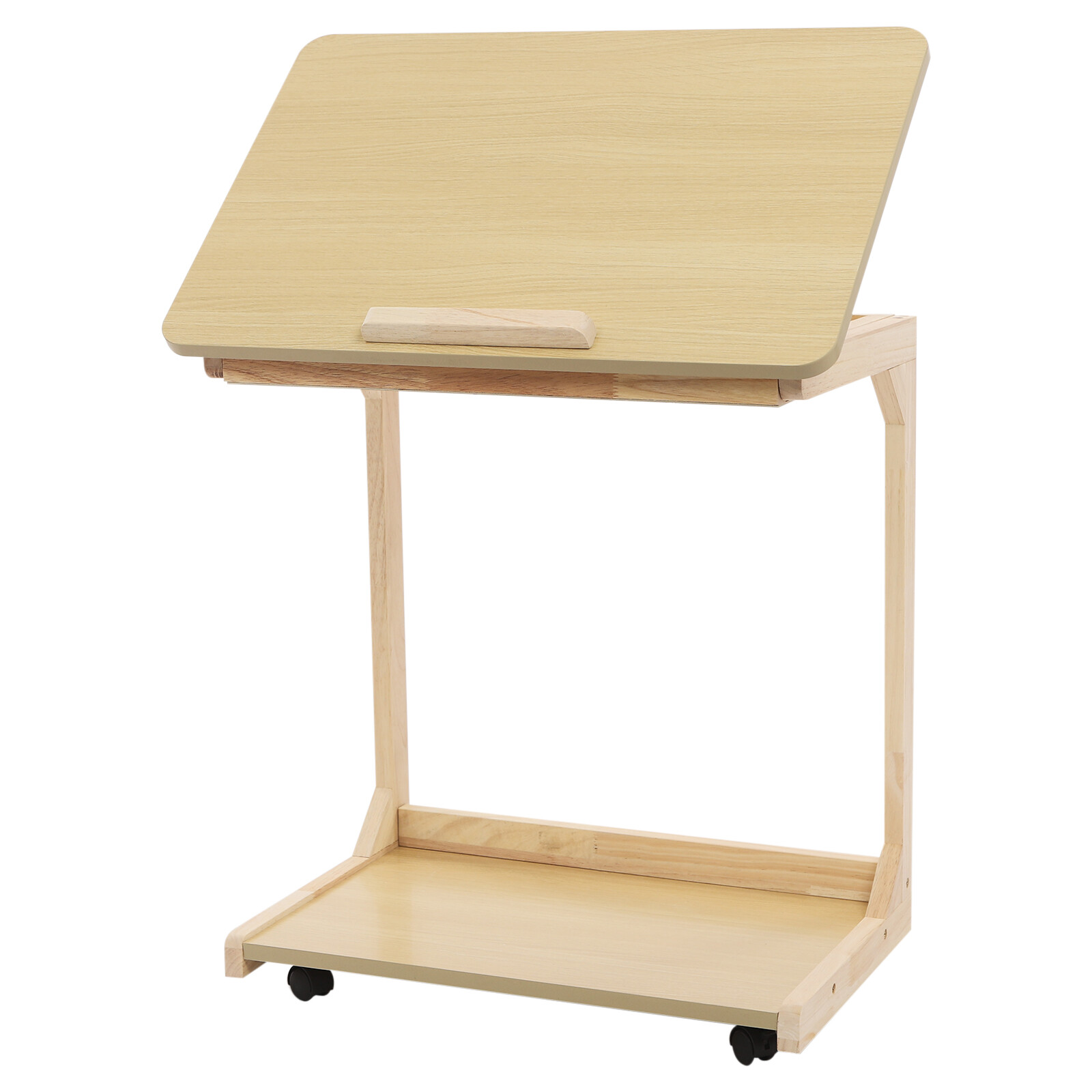 2 Tiers 23.62*15.75*24.8in MDF& Solid Wood C Shaped End Table With 4 Wheels