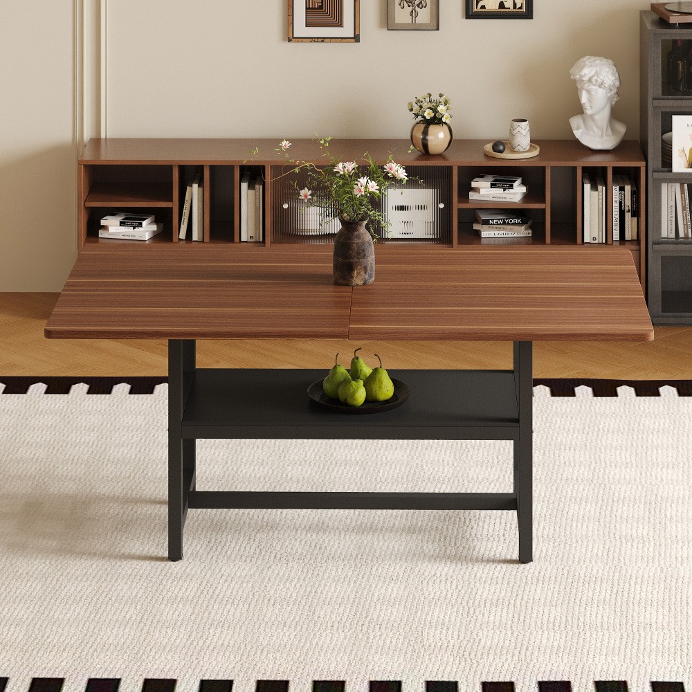 Dining Table Four-piece walnut veneer inlay With storage platform