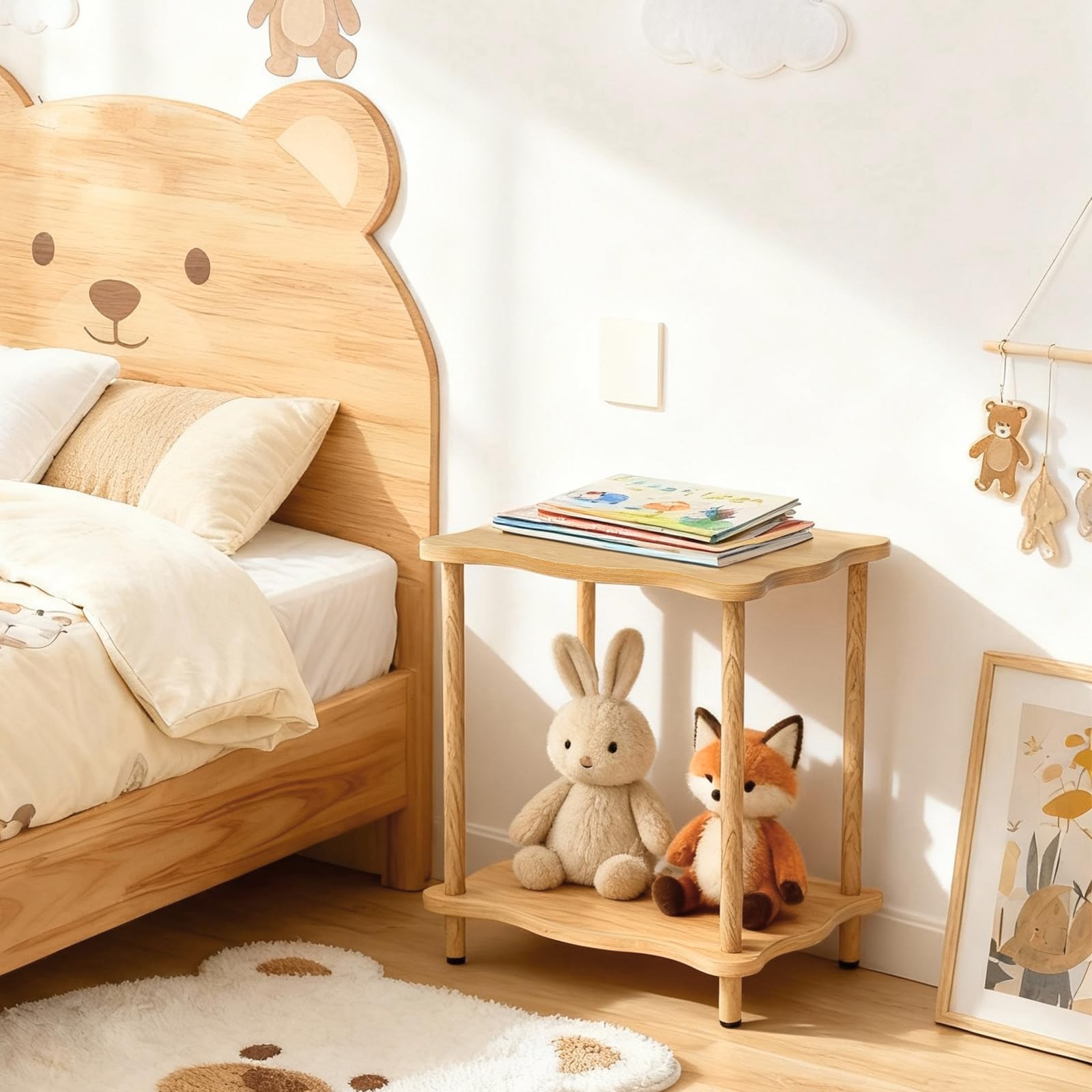 15.7×11.8×17 Inch 2-Tier Low Side Table Space-Saving Nightstand Burlywood