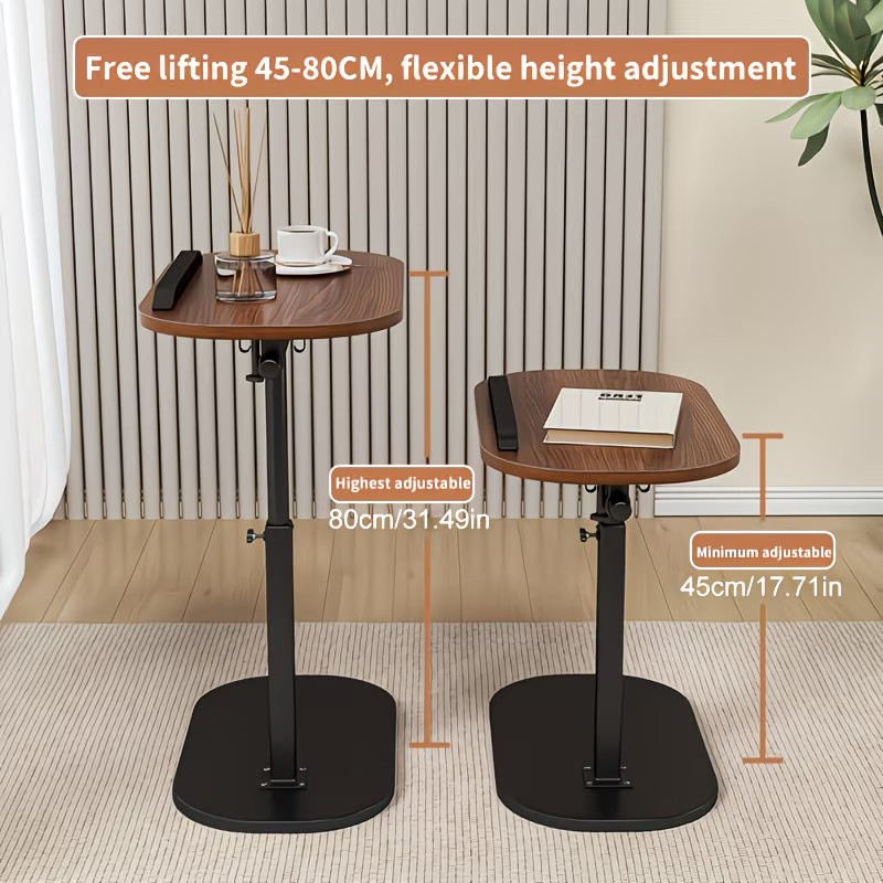 Walnut C-Shaped Sofa Side Table Adjustable Laptop Desk & Snack Tray for Bed/Couc