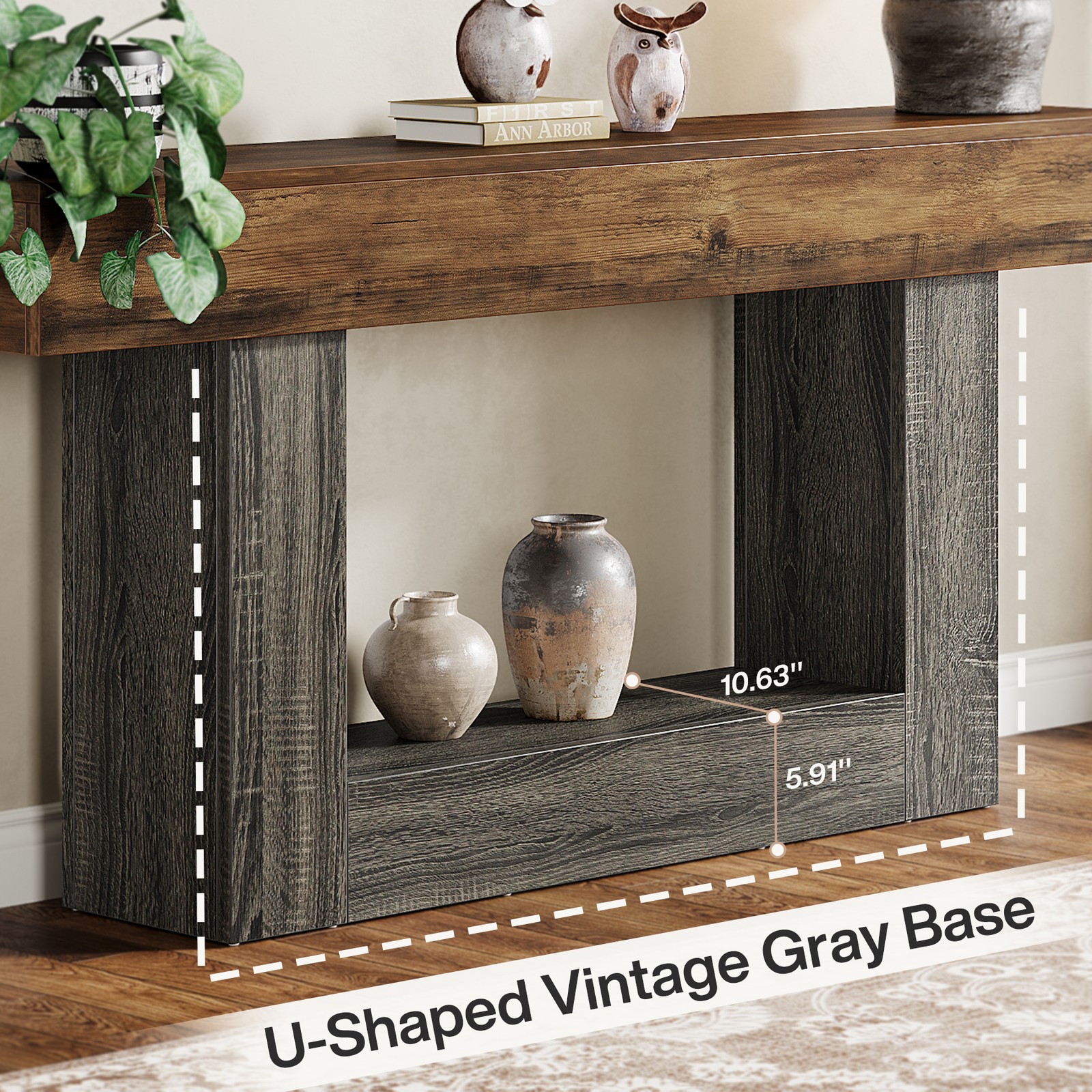 Tribesigns 63″ Console Table, Farmhouse 2-Tier Entryway Table with U-Shaped Base