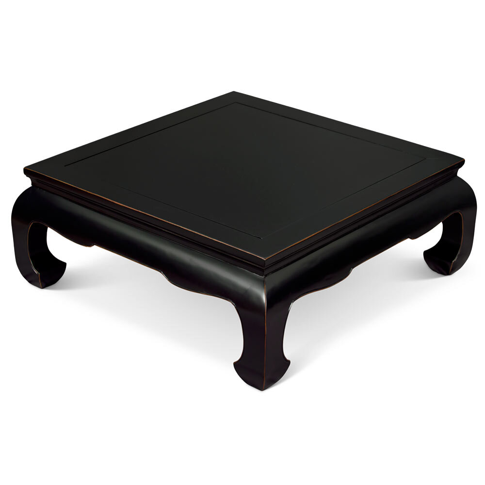 US Seller – Distressed Black Elmwood Chinese Ming Chow Square Coffee Table