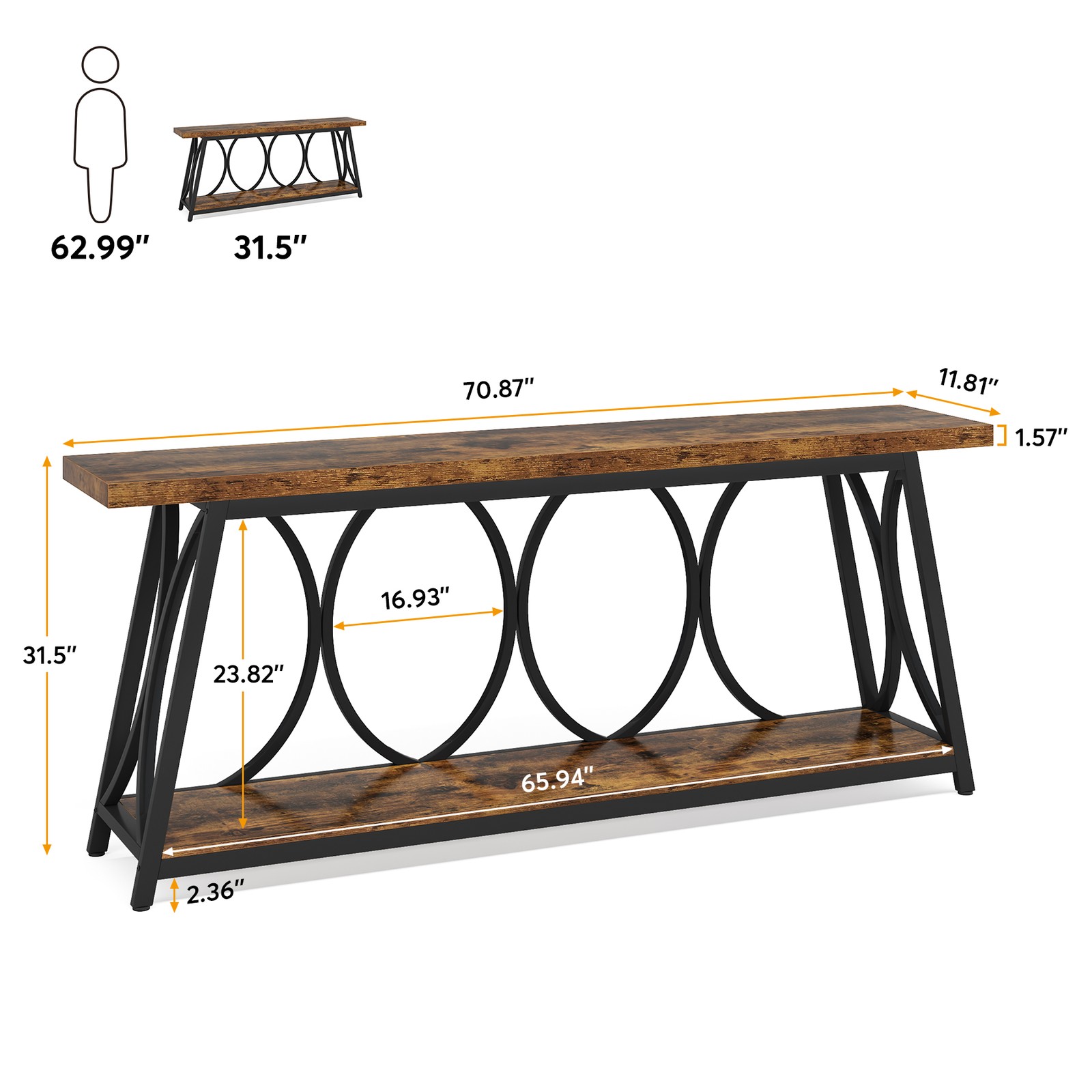 70.9” Console Table, Entryway Narrow Long Sofa Table Behind Couch with Storage