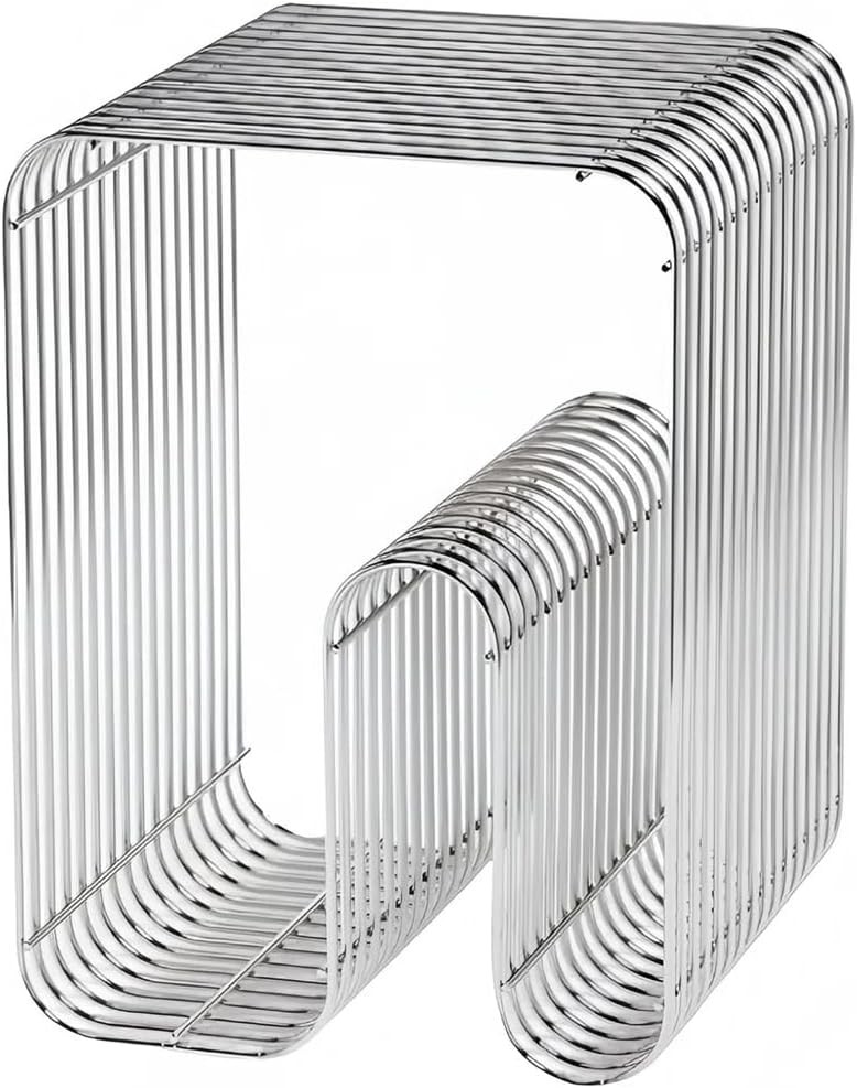 N-Shape Retro Side Table, Accent Bedside Table for Living Room, Stainless Steel