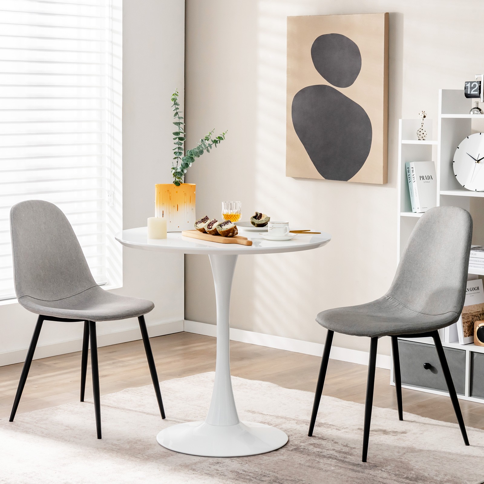 32″ Modern Tulip Kitchen Table Round Dining Table W/MDF Top& Metal Pedestal Base