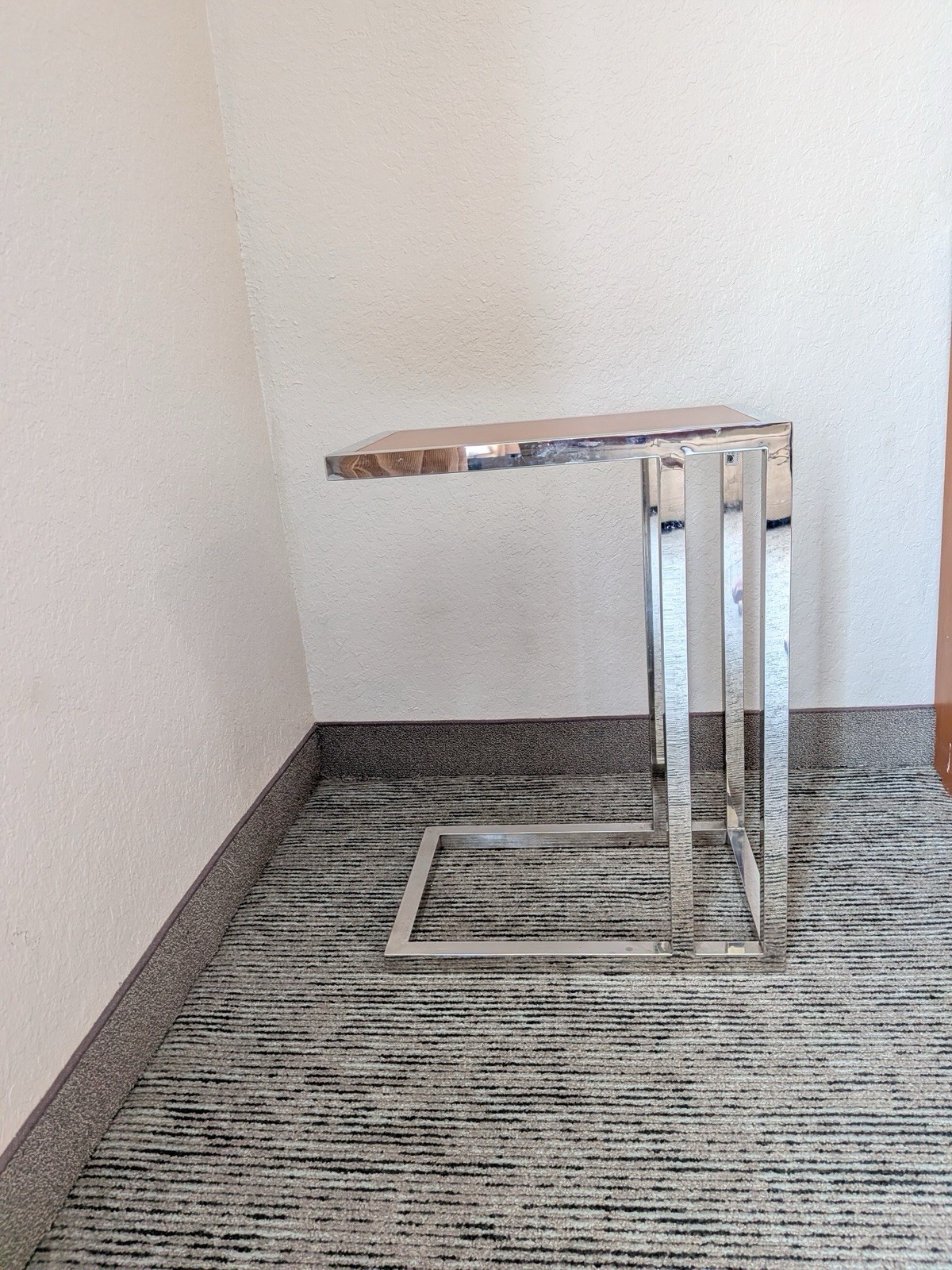 Chrome Metal & Wood C-Shaped End Side Table, Rectangular, 18x12x23.5