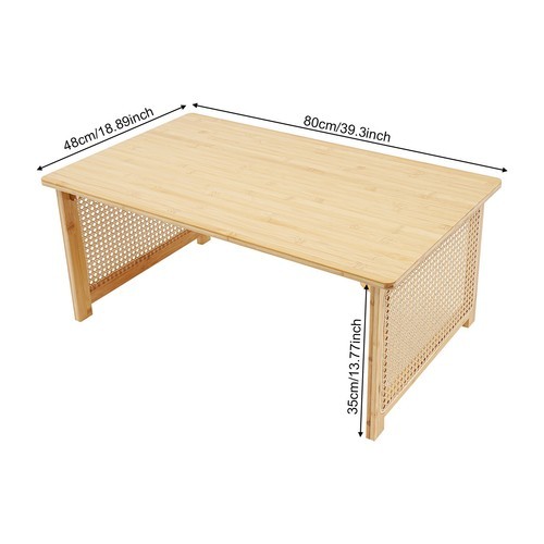 Free Standing Imitation Rattan Coffee Table Rectangular Foldable Bamboo Table