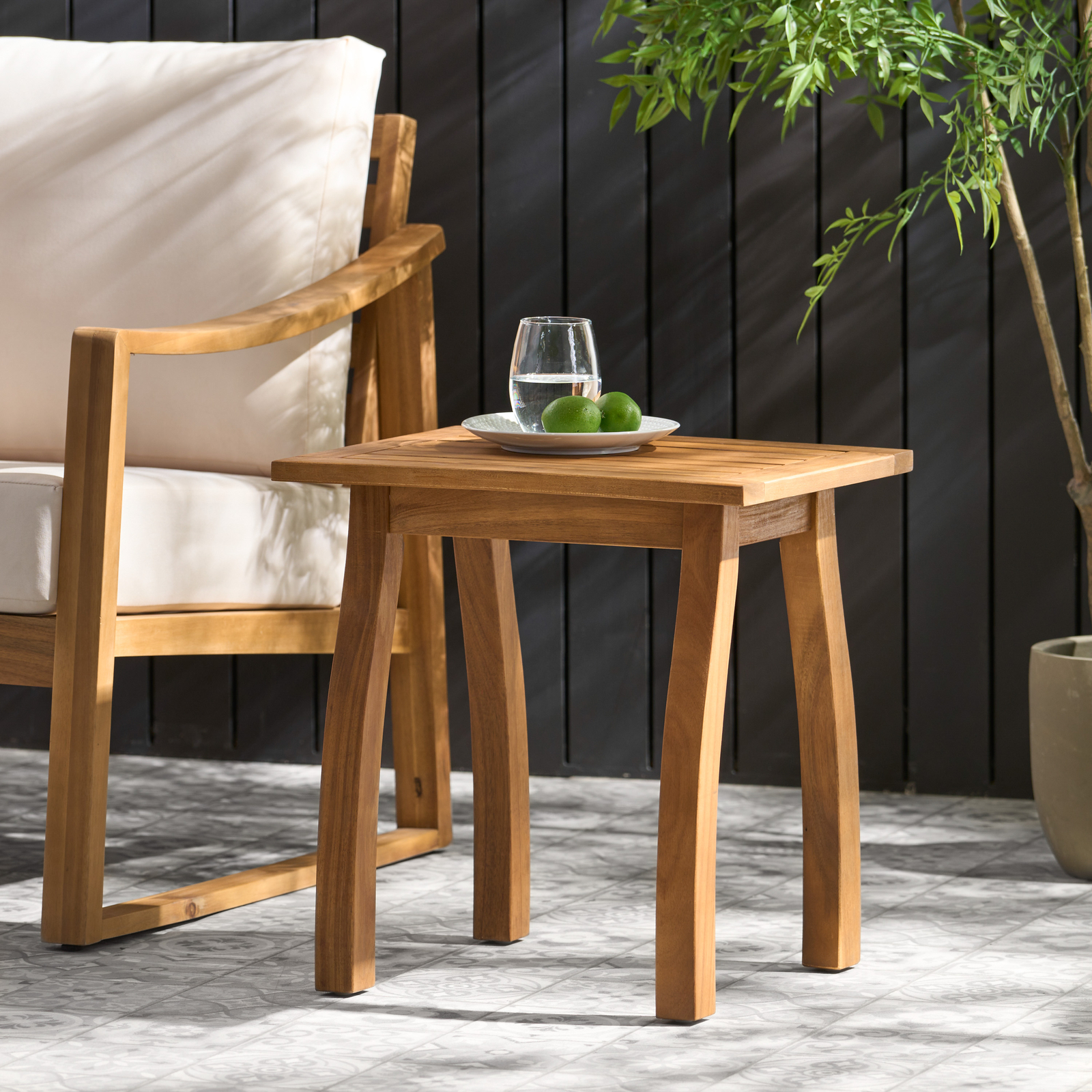 Outdoor Acacia Wood Square End Table, Teak