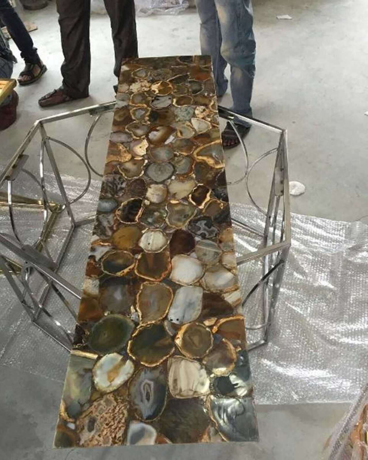 Yellow Agate Side Table Top | Epoxy Agate Coffee Table | Custom Stone Backsplash