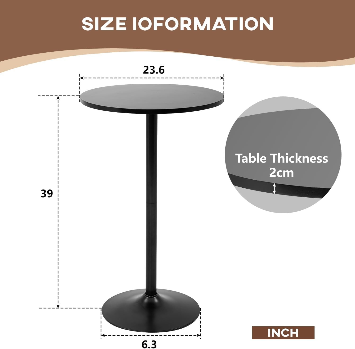 Modern Round Pub Hydraulic Dining Room Home Kitchen Bar Top Tall Table, Black