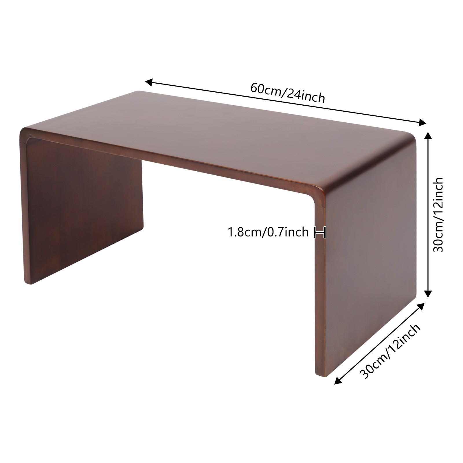 12*12*24in Free Standing Wood End Table C Shaped Sofa Side Table Walnut Brown