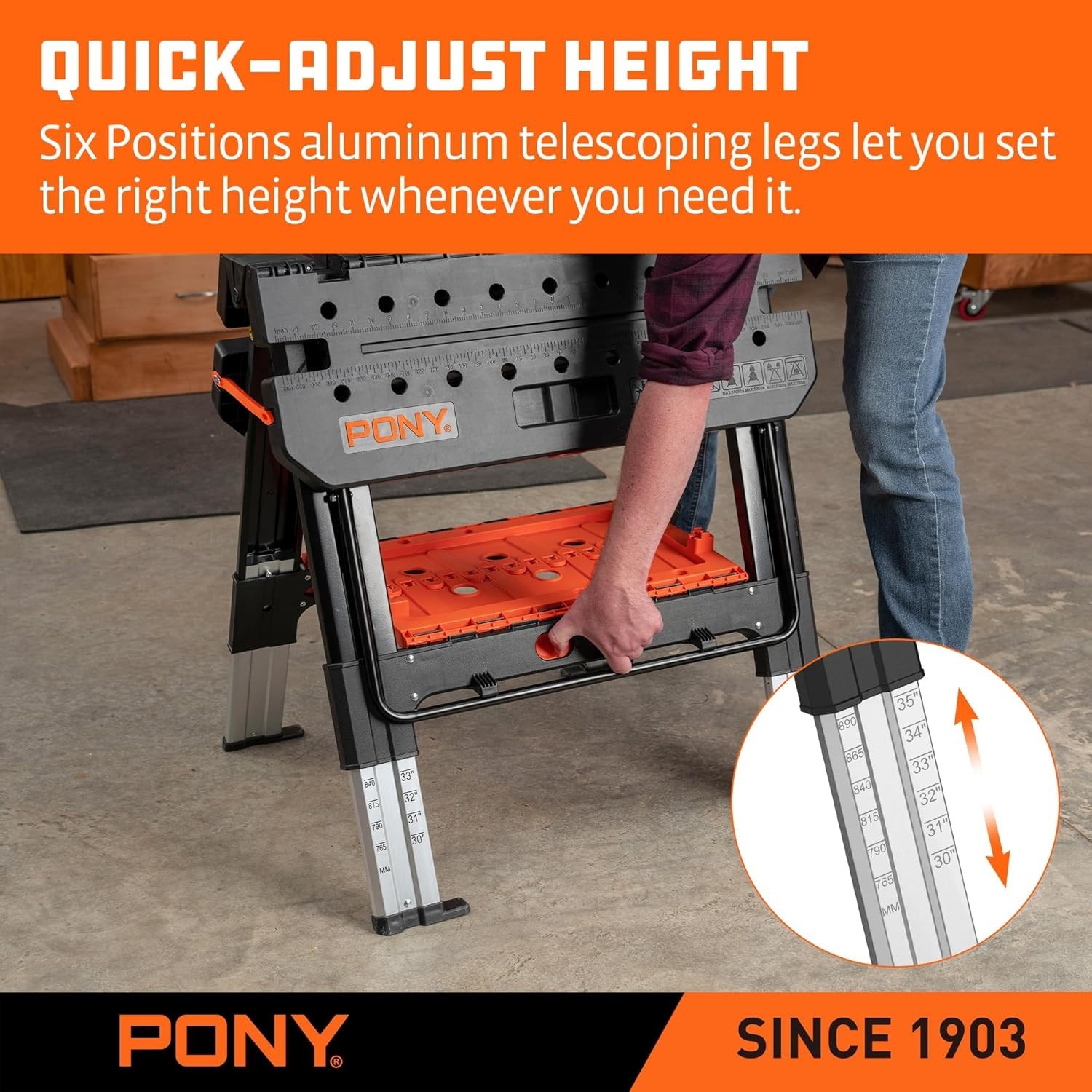 Aluminum Height Adjustable Workbench and Sawhorse, 500-1000 lbs Load Capacity