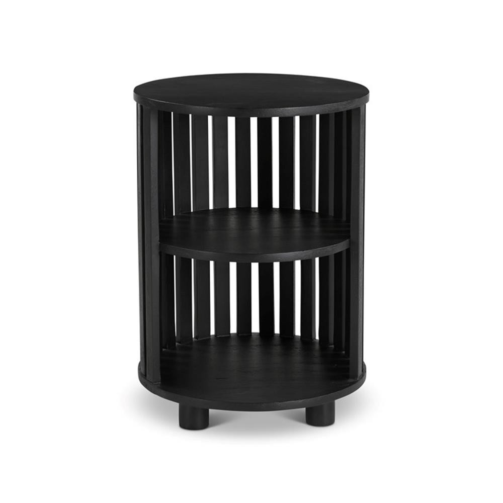 Pemberly Row Solid Wood Frame 15.75″ Round End Table in Sandblasted Black