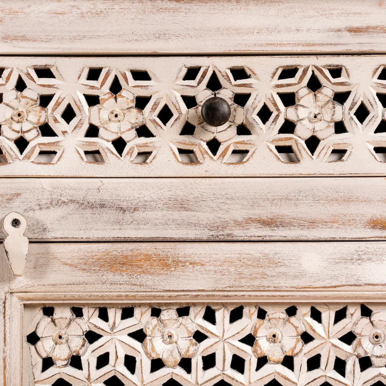 Artisan Handmade Bedside Table Solid Wood Hand Carved 22 × 13.8 × 29.9 inches