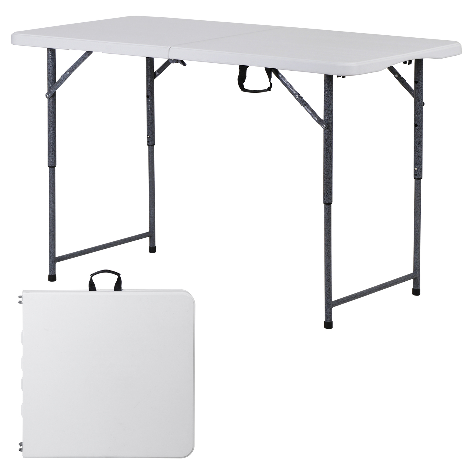 Folding Table Adjustable 4FT Plastic Table Picnic Camping w/Carry Handle White