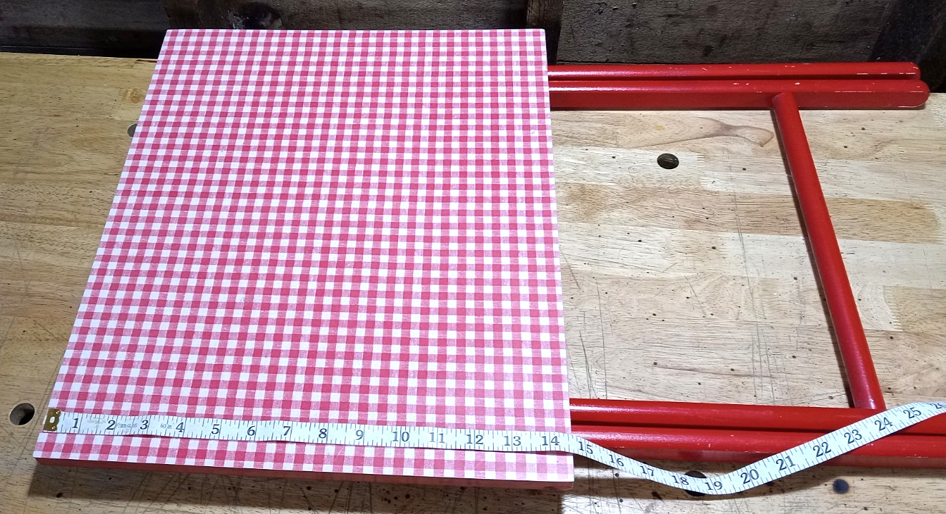 Vintage SCHEIBE Farmhouse Red Gingham Wooden Folding Tables Set of 3