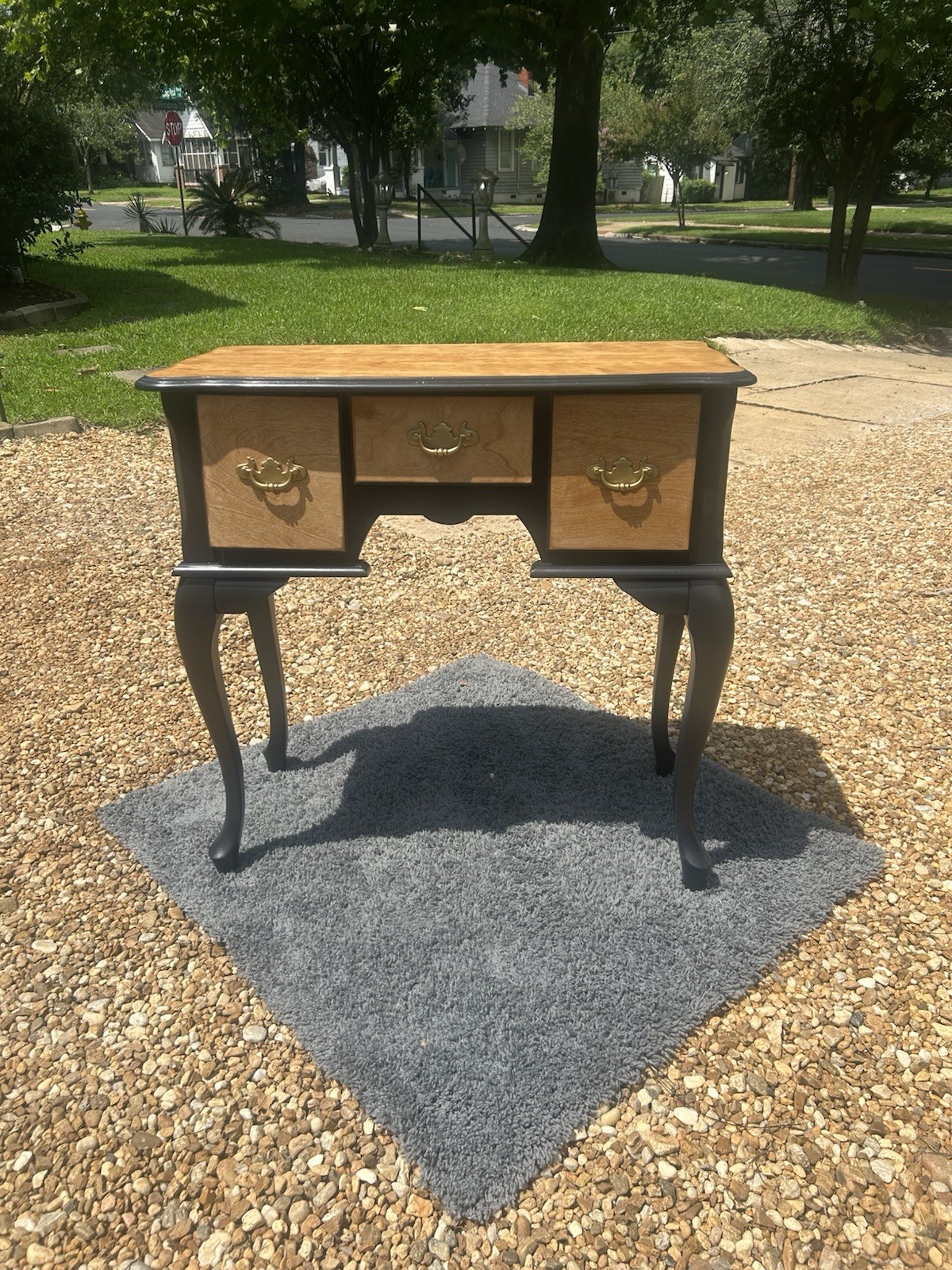 Black/Brown Two-Tone Wood Console Table 3 Drawers Bail Pull 32x17x31 in