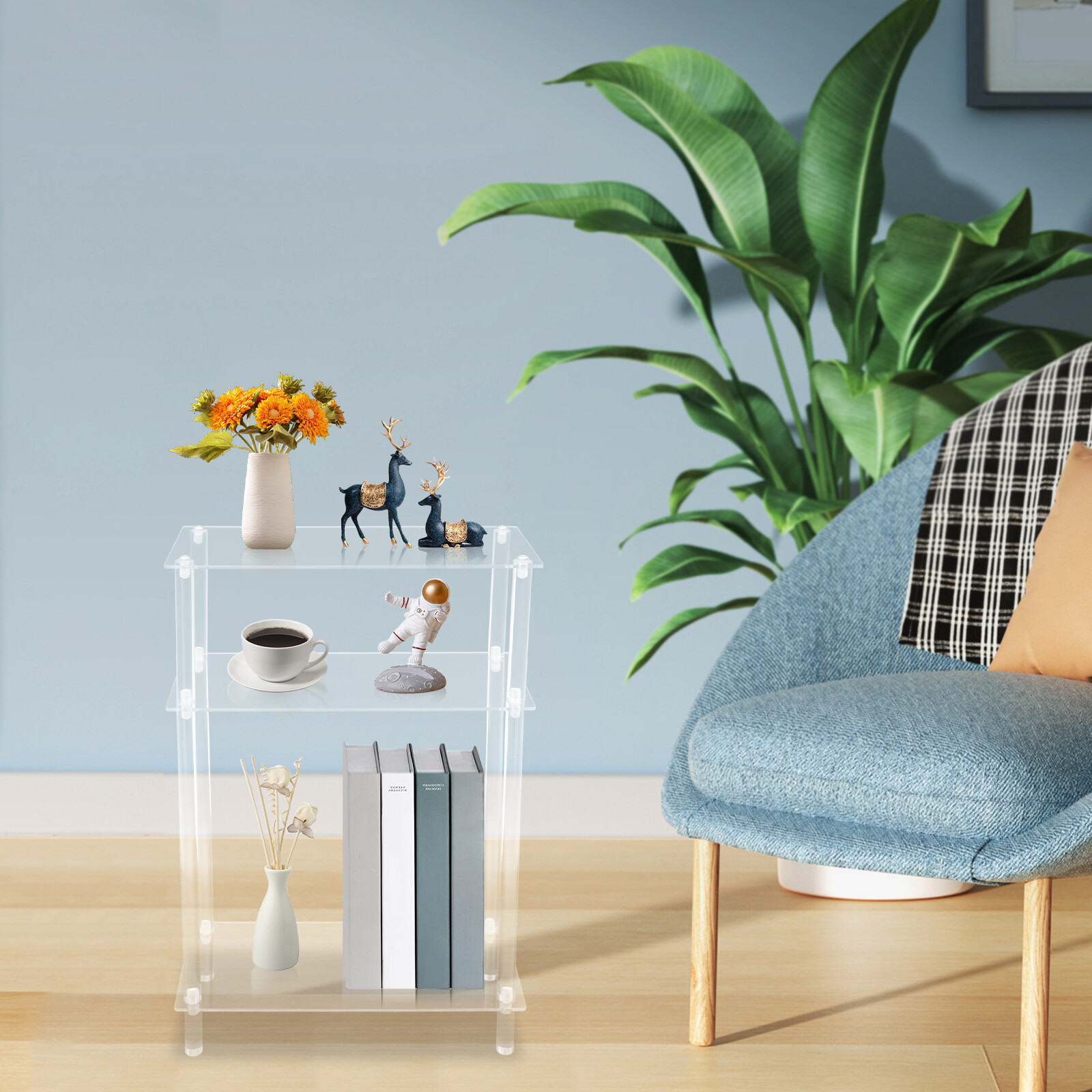 Acrylic Narrow Side Table，7″ Wide Skinny Nightstand/Bedside，Slim Small End Table