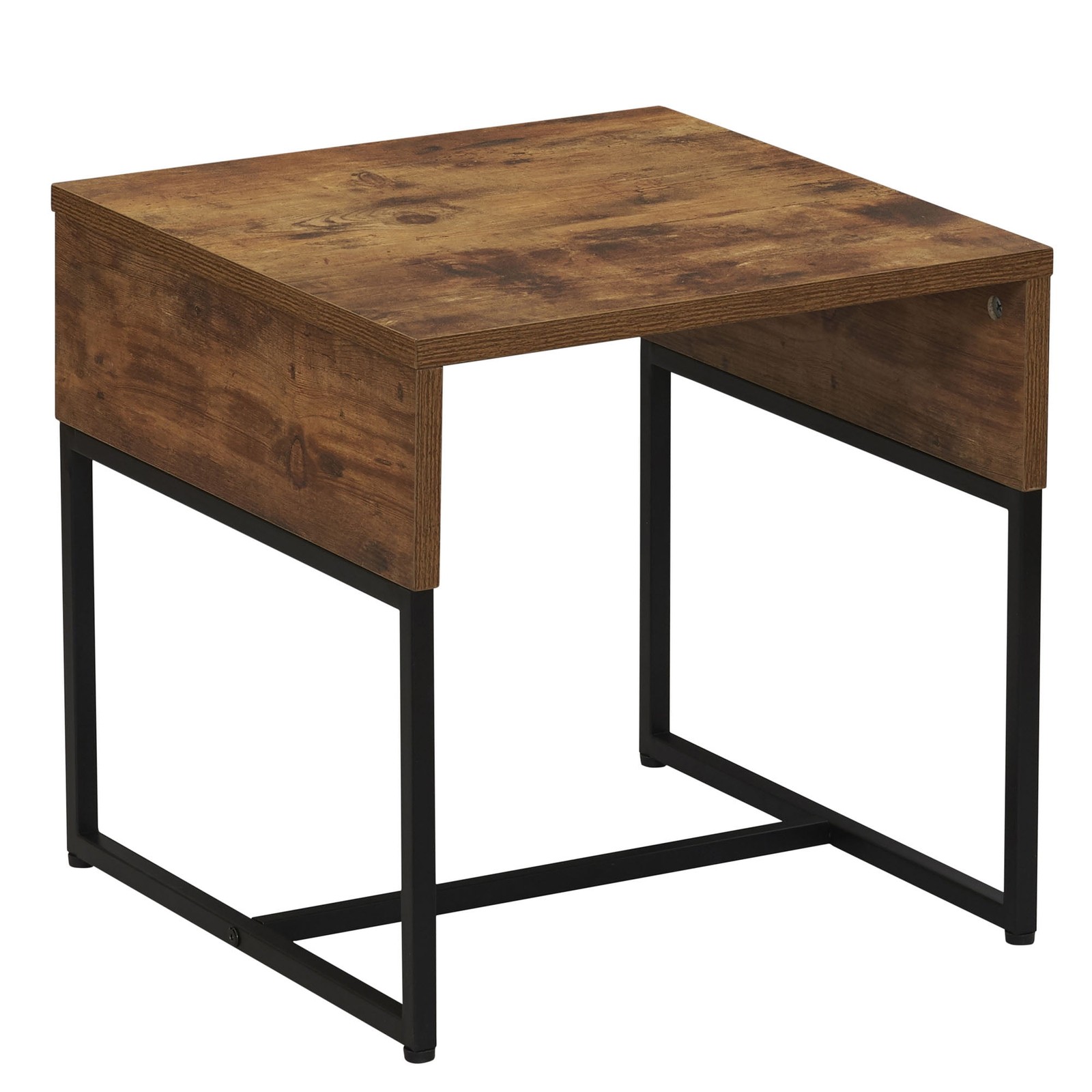 Night Stand Side End Table Bedroom Living Room Rustic Wood Grain & Black Metal