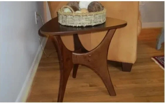 Mid-Century Modern Triangle Side Table Brown Wooden Farm Country Small Bedside