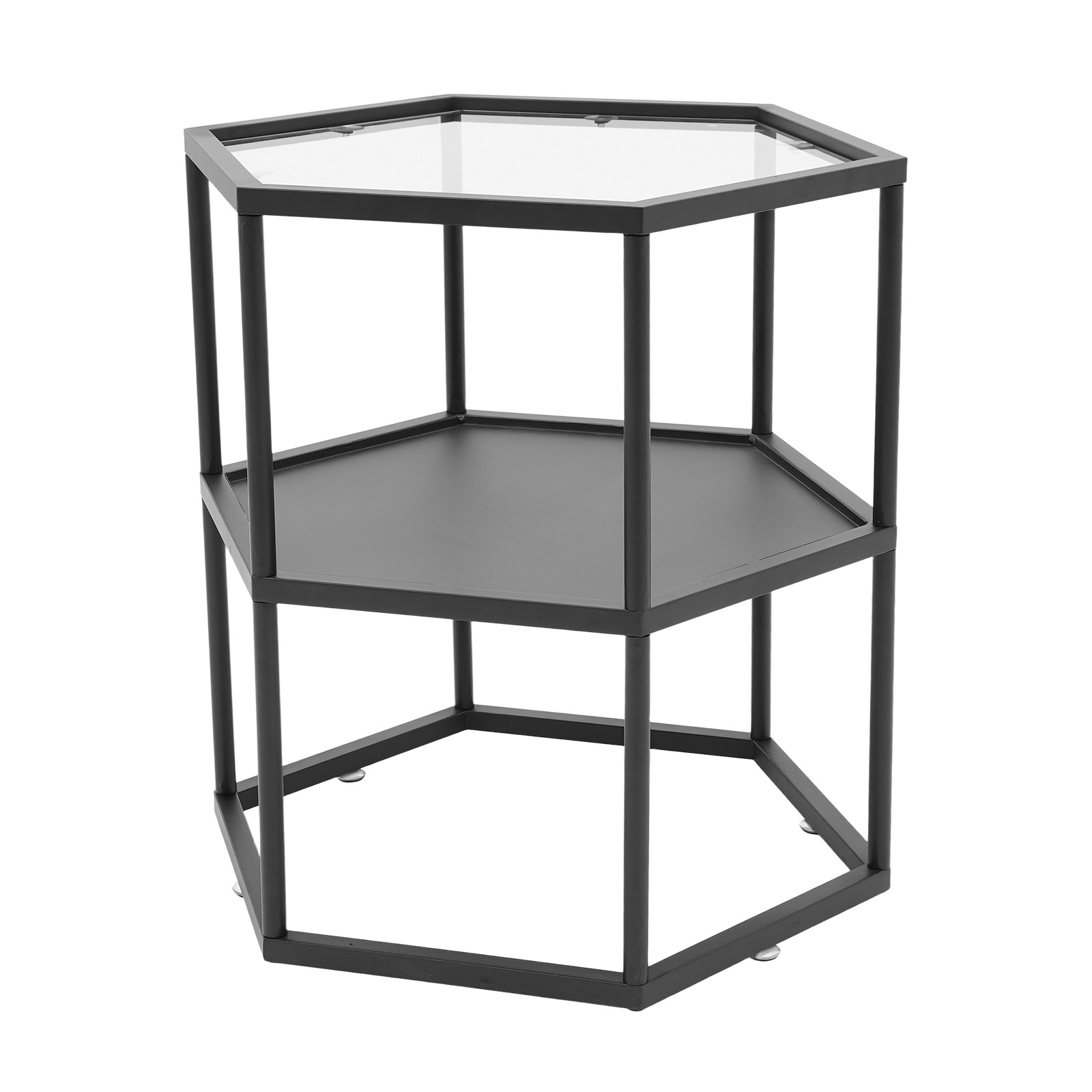 2-tier Hexagon Side 18inch Top Double Shelf Table 50lb 24inch Table For Bedroom