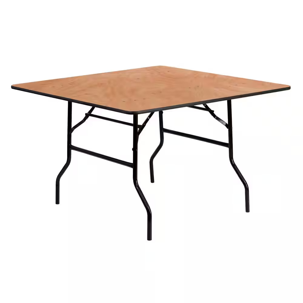 Natural 48 In. Square All-Occasion Wood Folding Event Table, Foldable Square Por